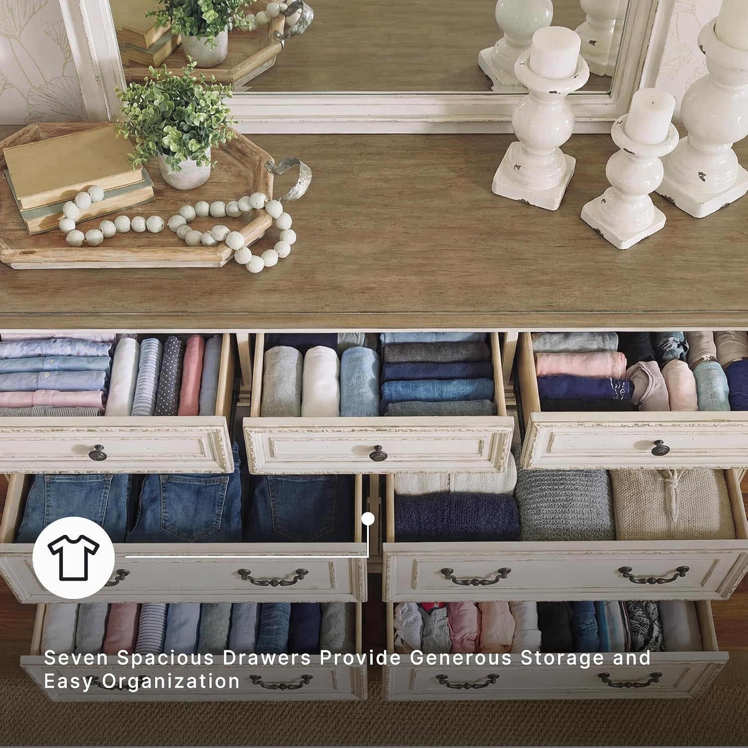 Thumbnail 3 de Signature Design by Ashley 7 Drawer Dresser for Bedroom, Two-Tone White