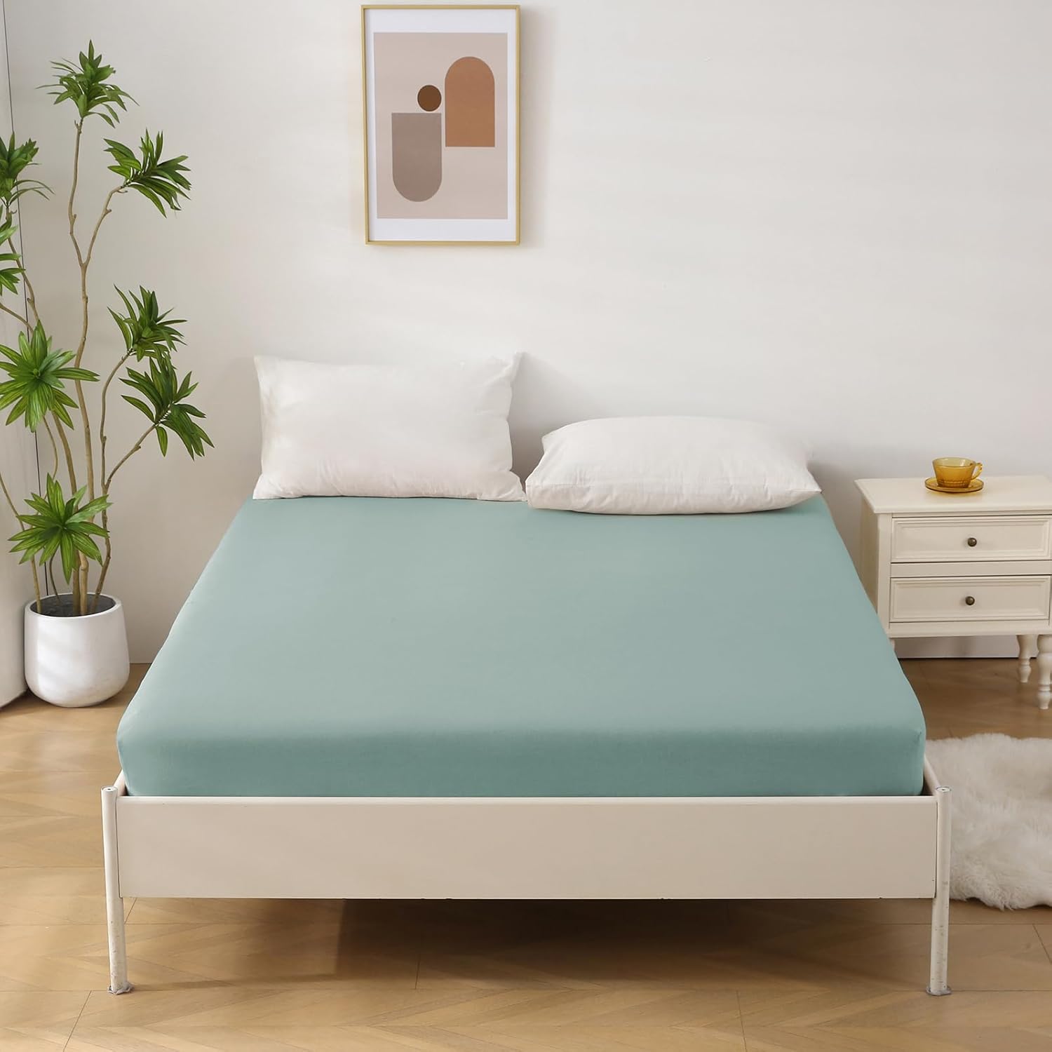 Thumbnail 6 de SOULFUL Spannbettlaken 120x200 cm aus 100% gewaschener Baumwolle – hellgrün, bis 25 cm Matratzenhöhe