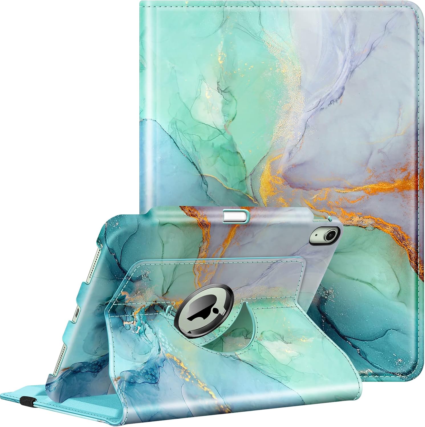 Detalle de FINTIE Rotating Case for iPad Air 11-inch (M4/M3/M2) with 360 Swivel and Pencil Holder – Emerald Marble