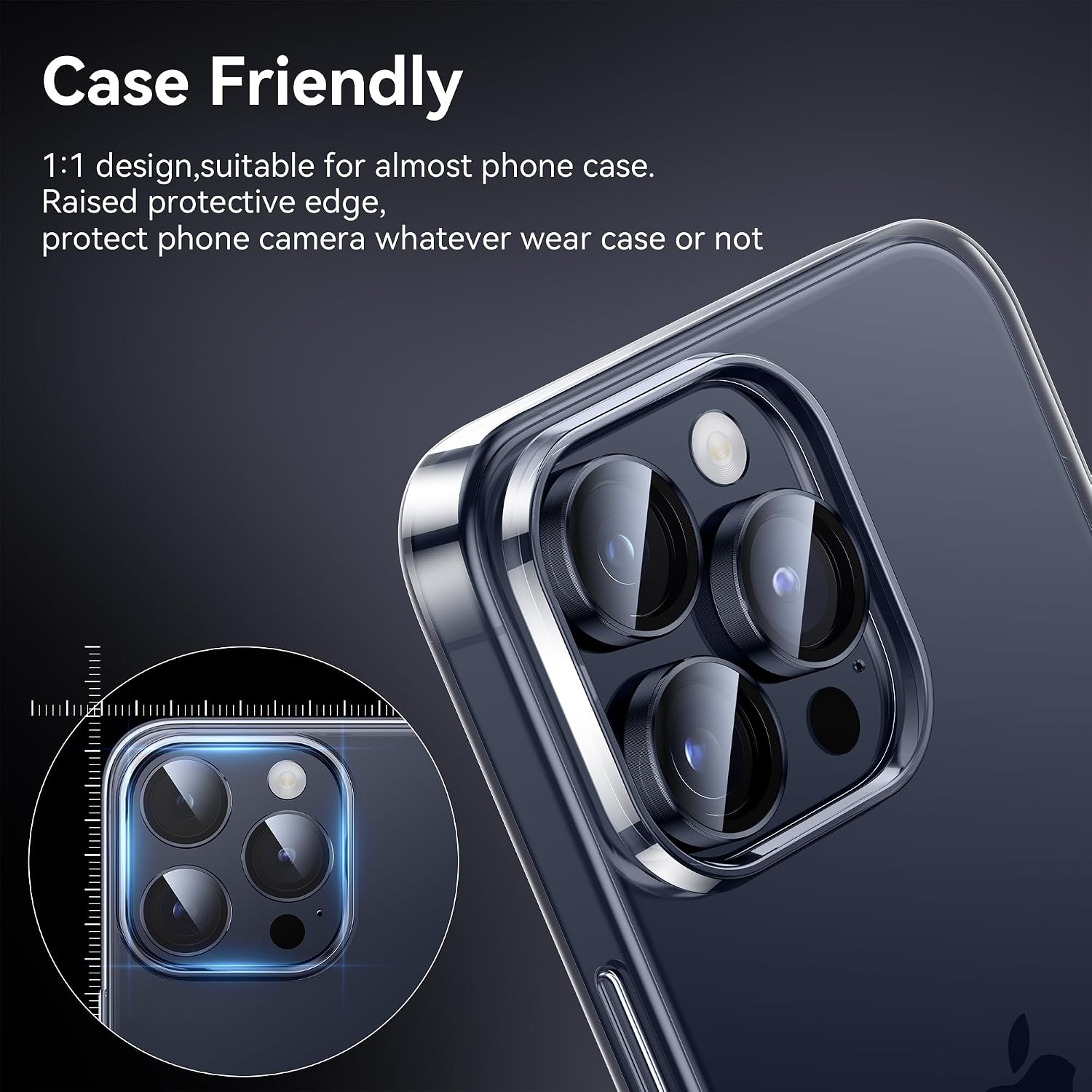 Detalle de WSKEN Kameraschutz für iPhone 15 Pro Max/Pro – 9H Härte, Blasenfrei, Aluminium-Ring, Blendschutz, blaues Titanium