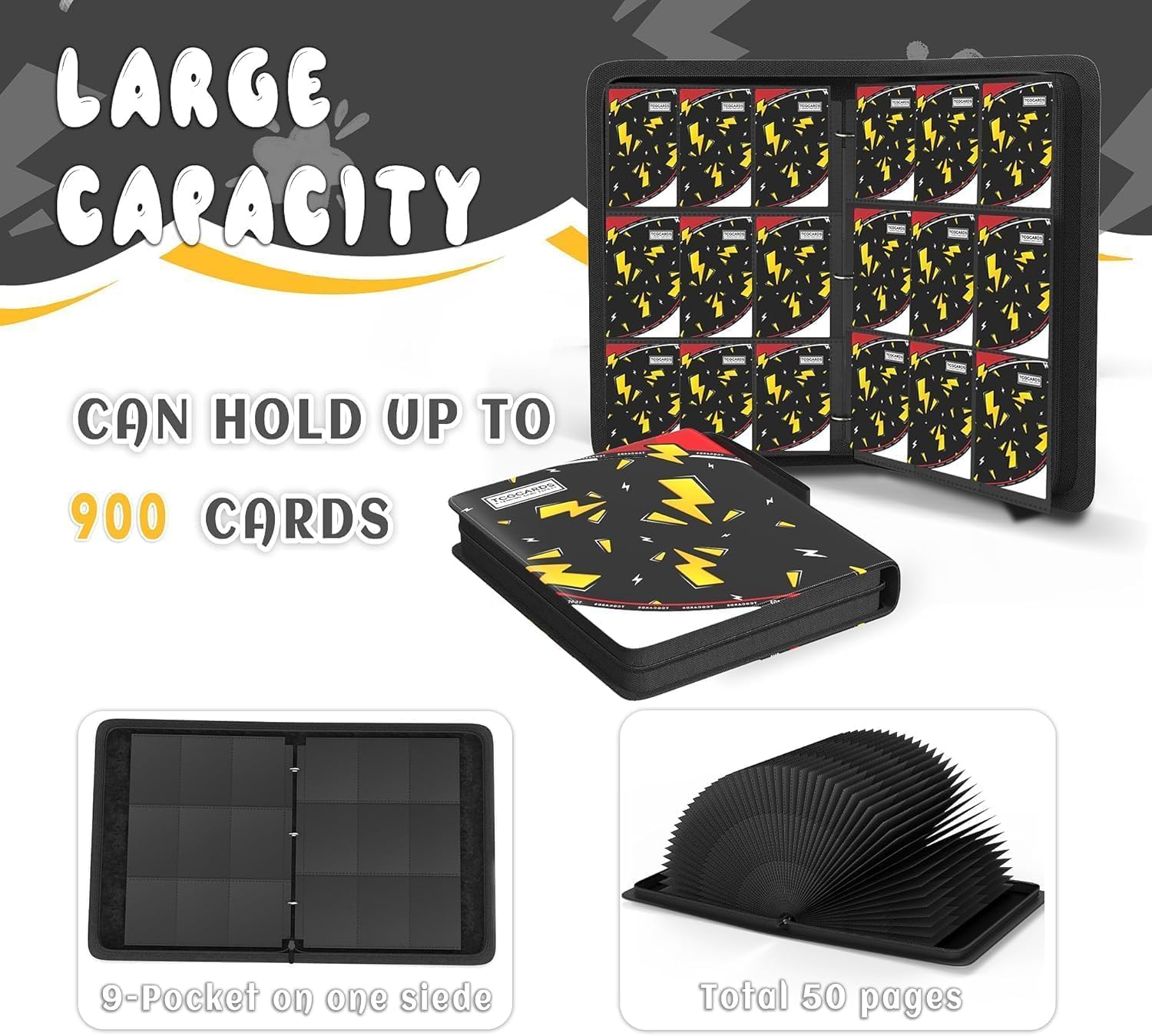Thumbnail 3 de Trading Card Binder 9 Pocket: 900-Card Capacity with 3-Ring Zip Design