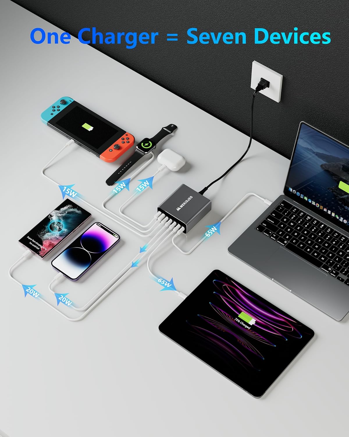 Detalle 2 de Aluminum Alloy 260W USB C Charger 7-Port GaN Station🔌