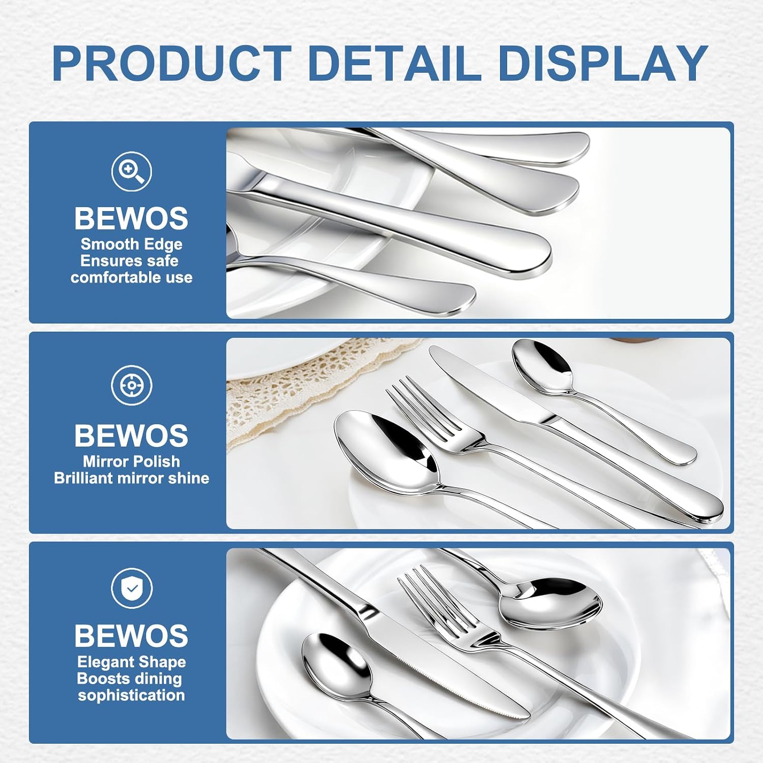 Detalle 1 de BEWOS Stainless Steel Flatware Set, 20-Piece