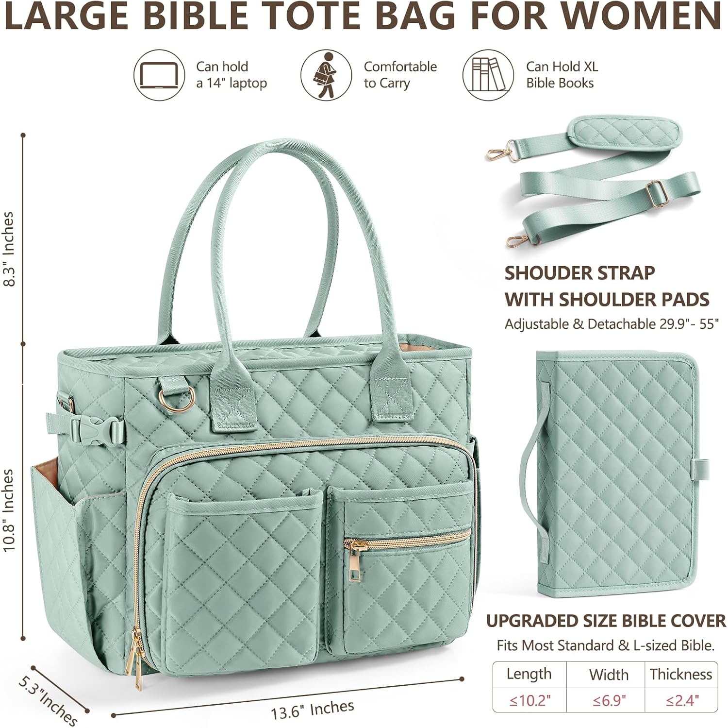 Detalle de FLOE Quilted Bible Tote Bag with Bible Cover, Laptop Sleeve and Study Kit