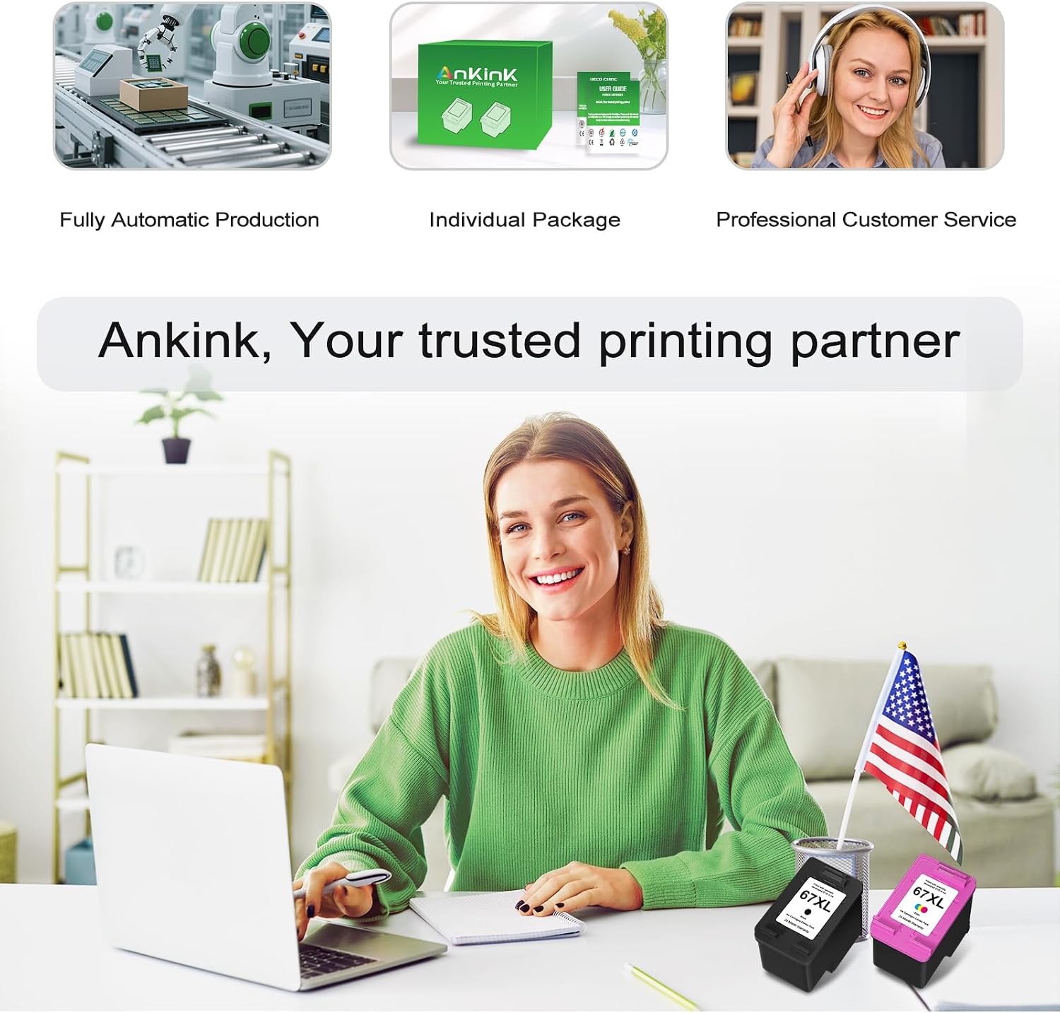 Thumbnail 6 de Ankink 67XL Black Ink Cartridge Replacement (2-Pack) for HP 67XL printers