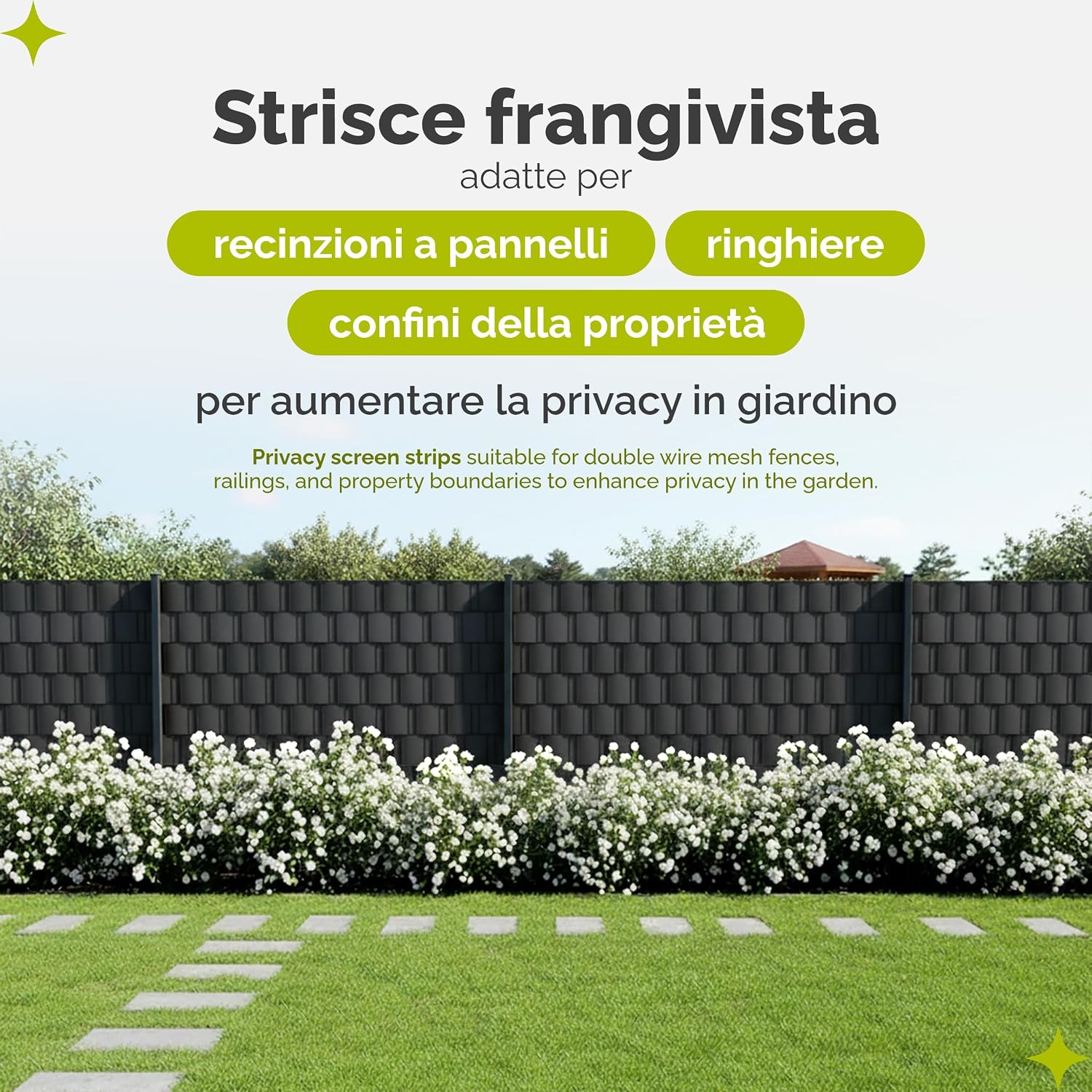 Thumbnail 2 de Garronda Strisce frangivista in PVC 19 x 35 cm con Clip di Fissaggio — Finitura Antracite (RAL7016) per Recinzione e Balcone