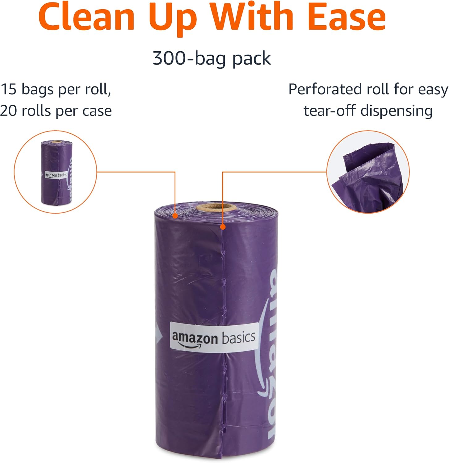 Detalle de Amazon Basics Lavender-Scented Dog Waste Bags (300 Bags, 15 per Roll, 20 Rolls) – Leak-Proof and Perforated