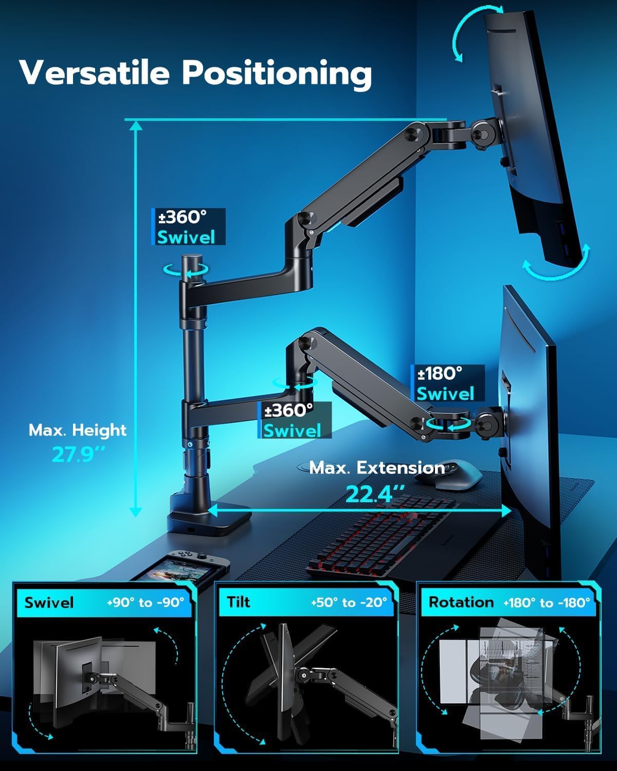 Detalle 2 de ARES WING Dual Monitor Stand 49"