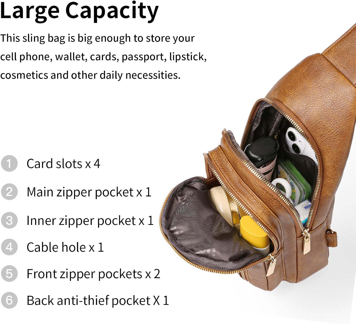 Thumbnail 5 de GAEKEAO women’s sling bag / crossbody fanny pack with vegan PU leather and card slots