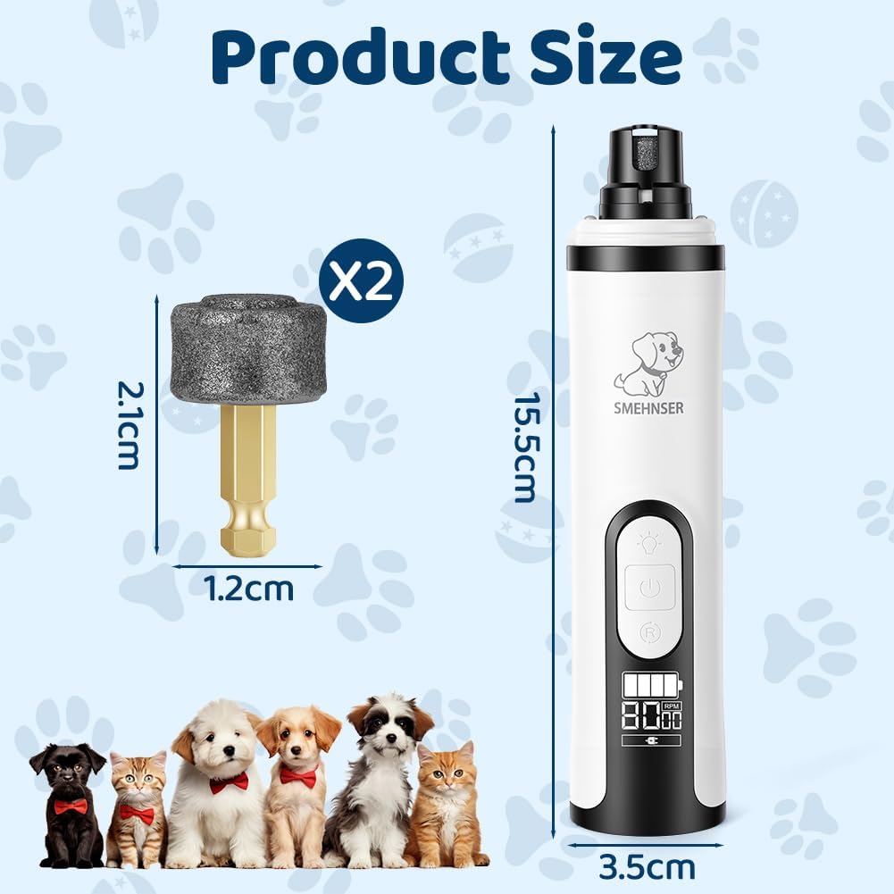 Thumbnail 1 de Aolso Lime à Ongles pour Chien et Chat — Ponceuse rechargeable silencieuse, 3 vitesses, LED, 2 têtes de rechange (Blanc)