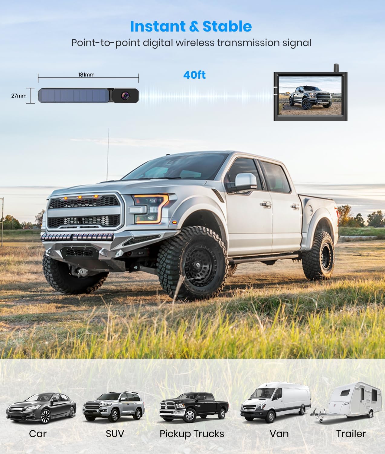 Thumbnail 4 de AUTO-VOX Solar Rückfahrkamera kabellos 5"