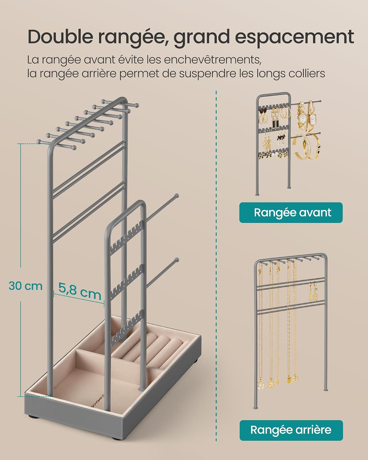 Thumbnail 3 de SONGMICS JJS021G01 sieradenstandaard met metalen frame en fluwelen dienblad