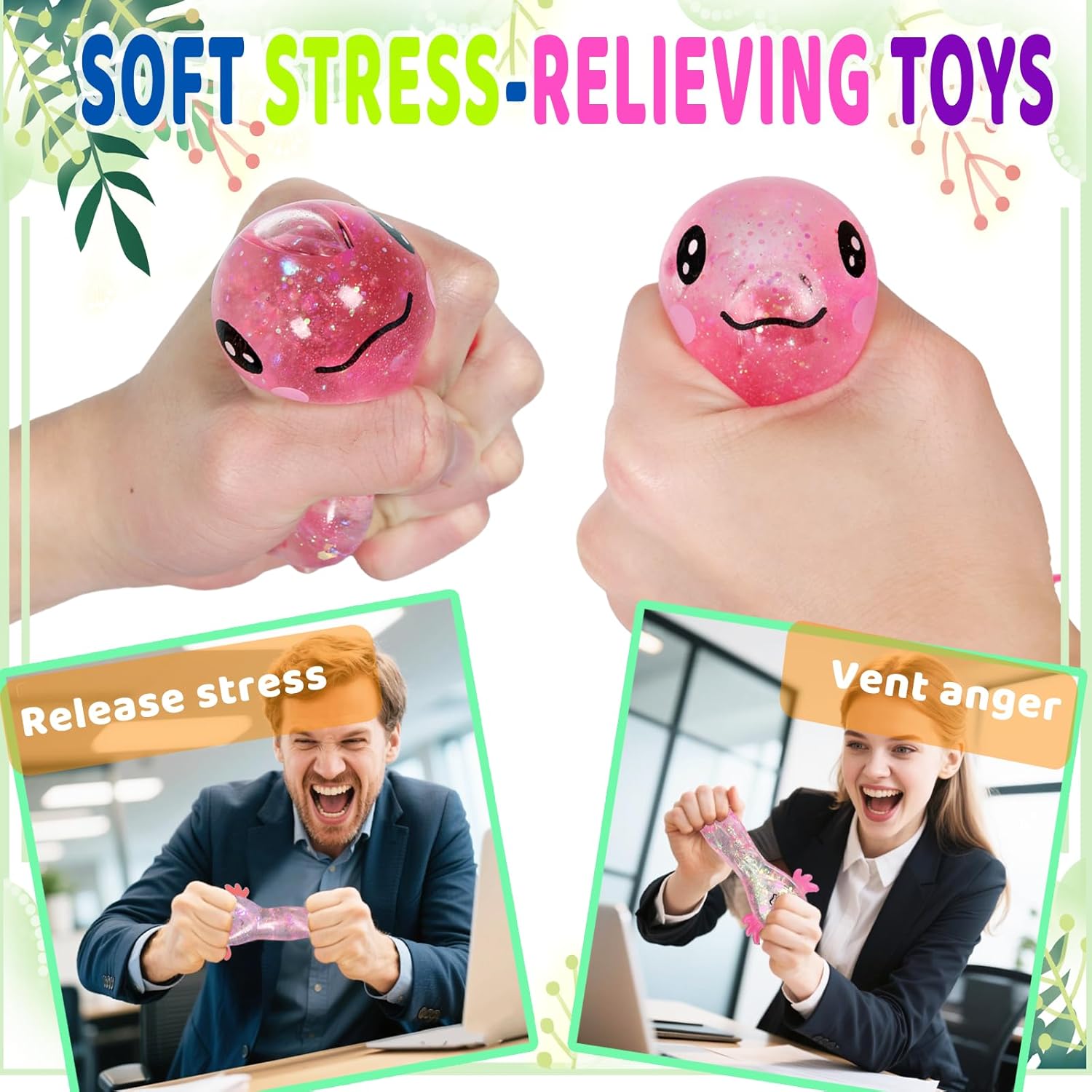 Detalle 2 de Puffwize CHB03 Axolotl Squishy Toy, Pink Glitter TPR Fidget