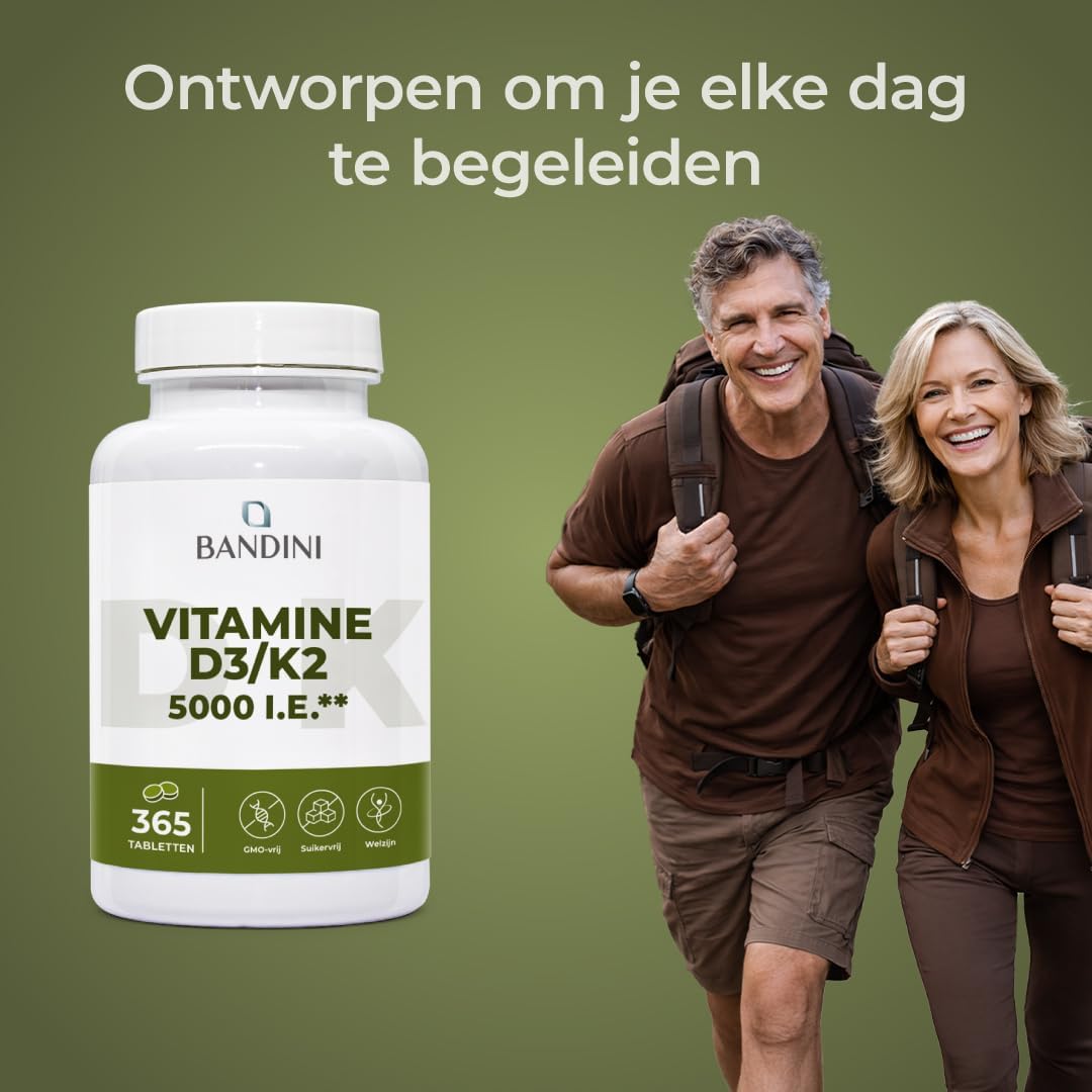 Detalle de BANDINI Vitamine D3 + K2, 365 vegan tabletten met 100 µg K2 MK-7