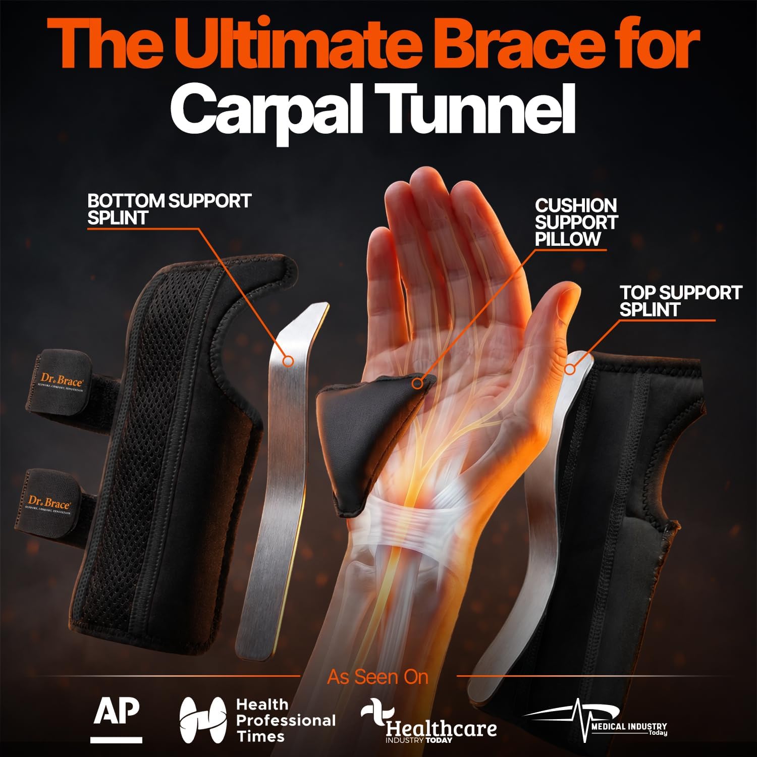 Detalle 2 de DR. BRACE Adjustable Wrist Brace, L/XL Right Hand, Double Splints & Cushion