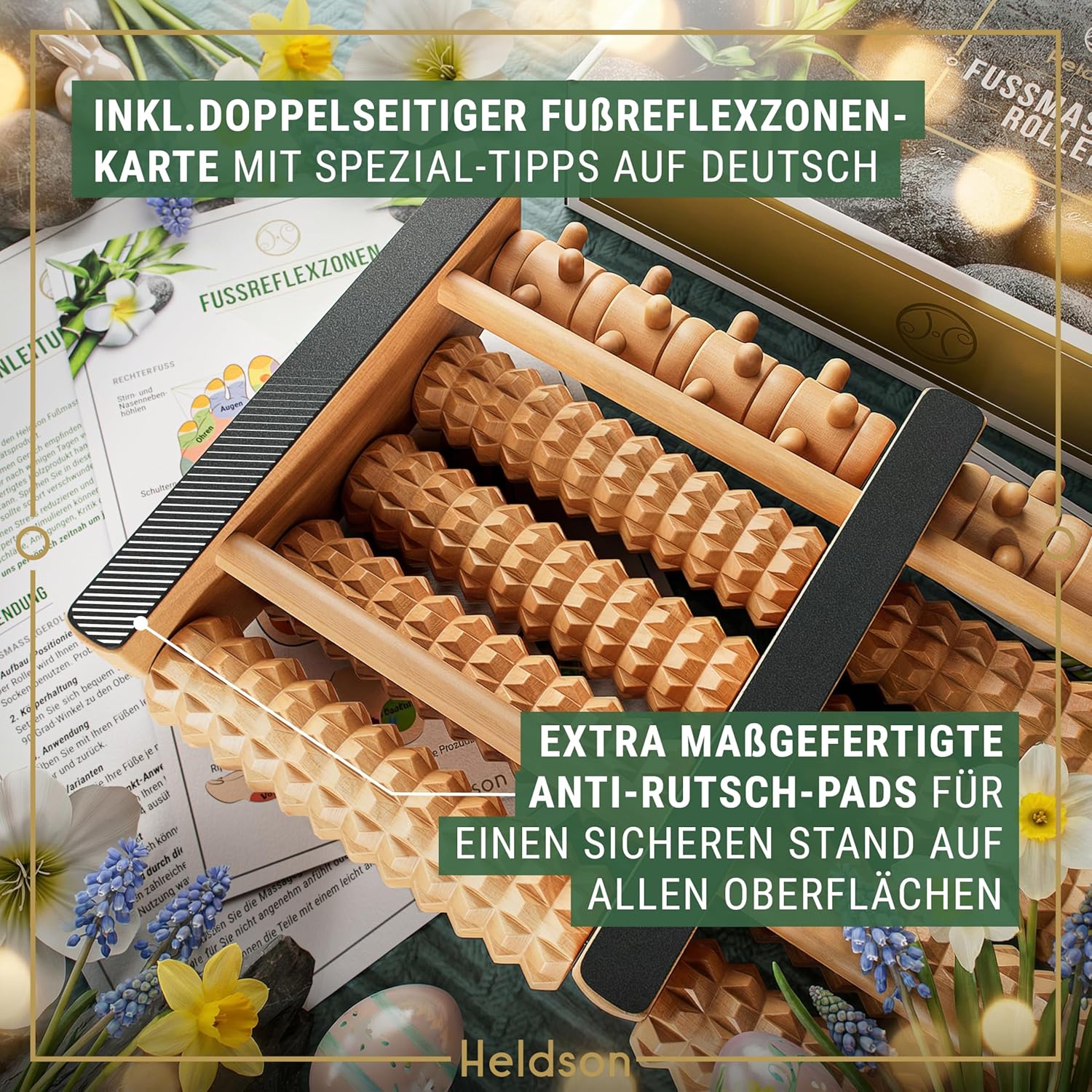 Detalle 2 de HELDSON Fußmassageroller Holz 1000+ Spitzen