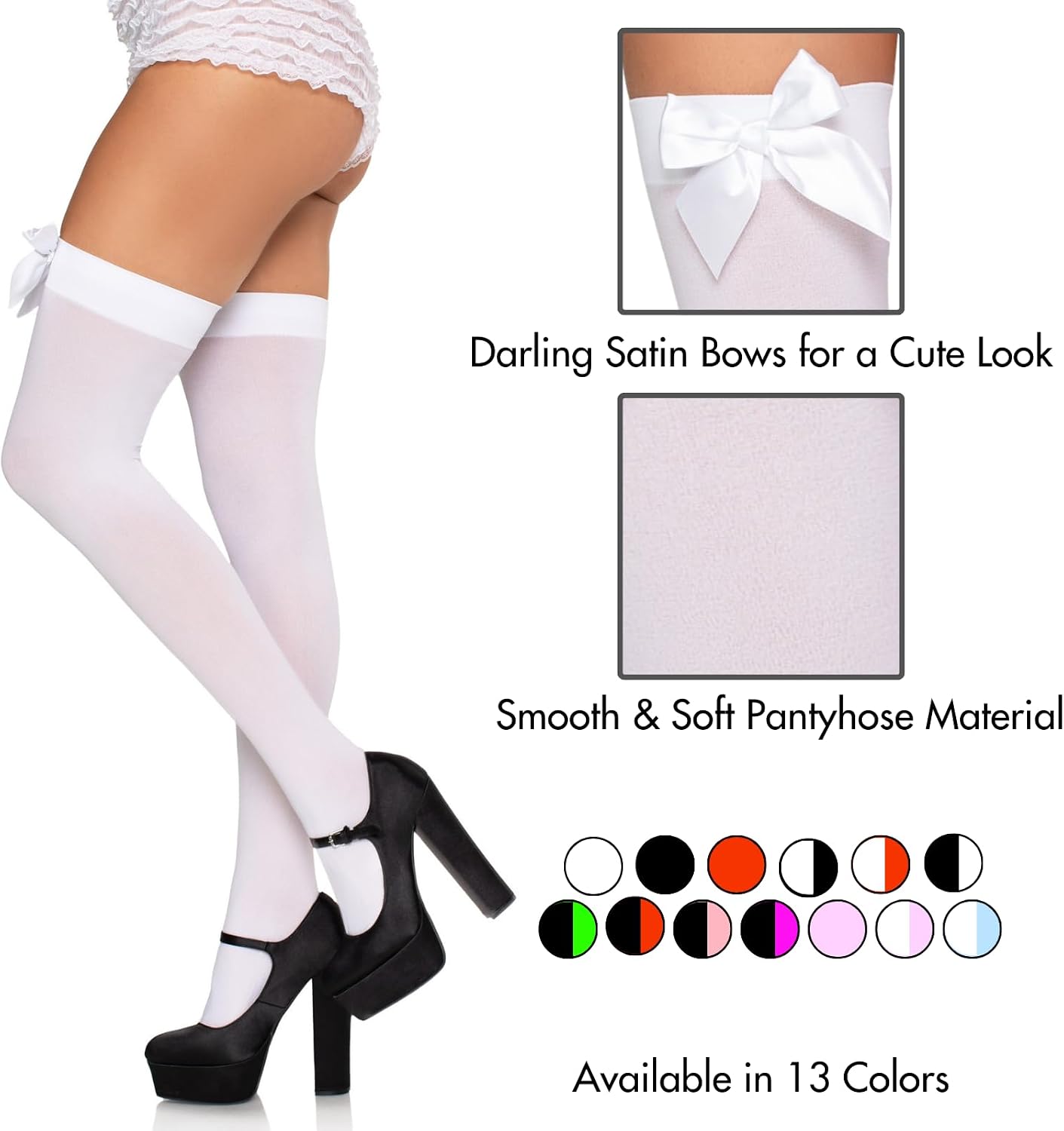 Detalle 2 de Leg Avenue Women's Satin Bow Accent Thigh Highs, Opaque Stockings