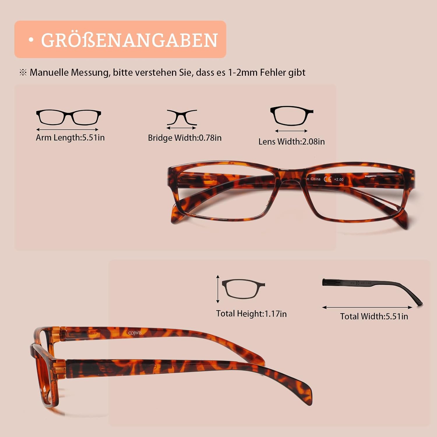 Detalle 2 de COJWIS Lesebrille 2,00 6er Pack