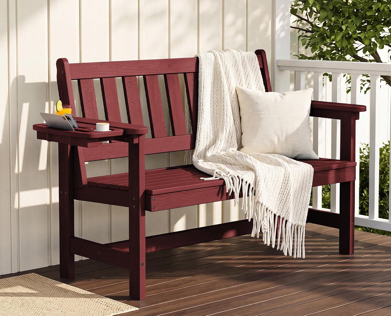 Detalle 2 de SERWALL P041-227 HDPE Outdoor Bench, Red, Foldable Cup Holder