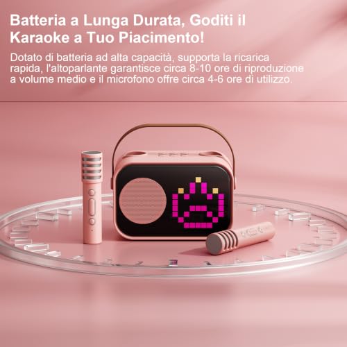 Detalle de JYX Karaoke D58-T con 2 Microfoni e Altoparlante Bluetooth 5.3 – Rosa