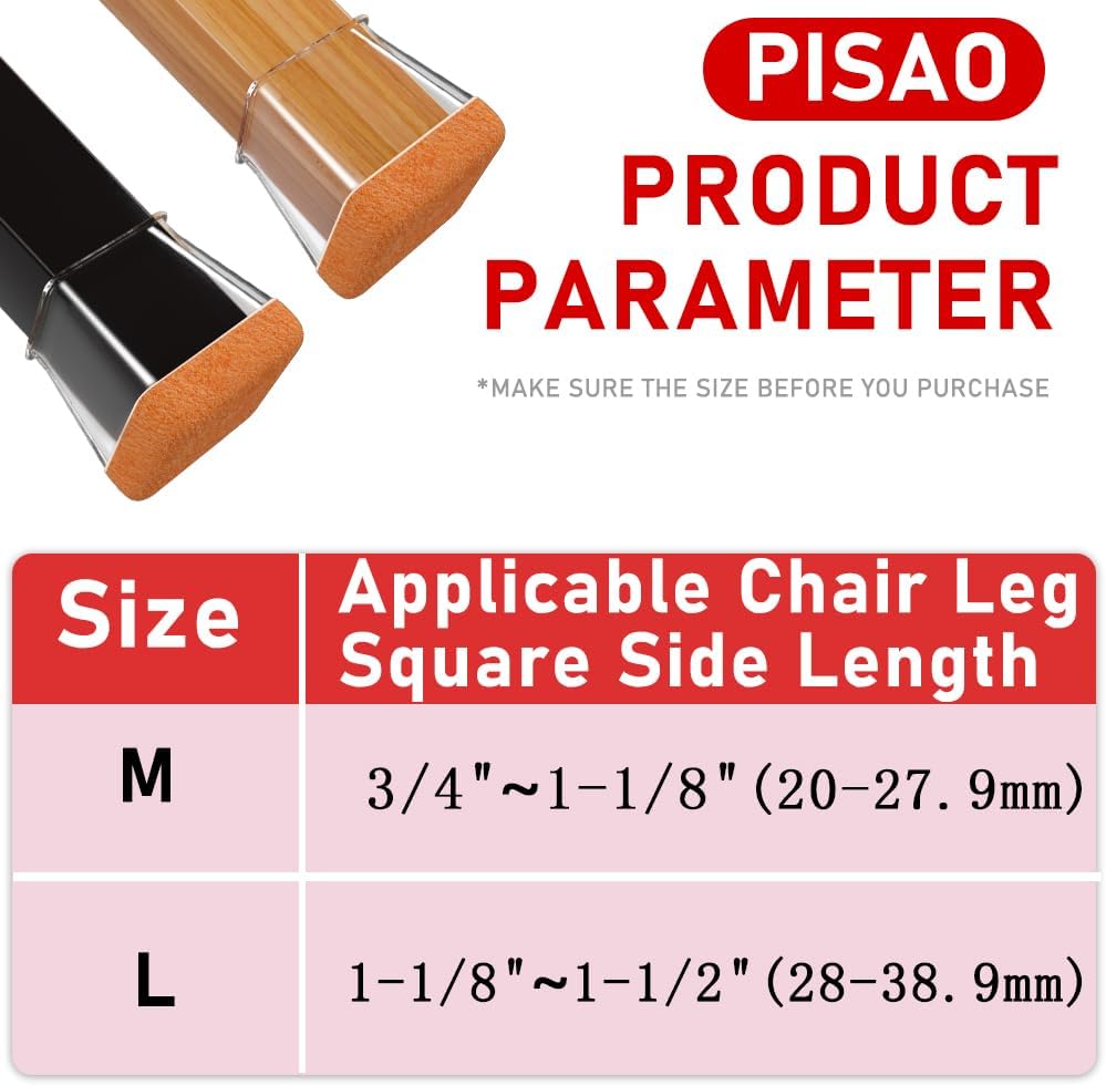 Detalle 1 de PISAO P-02 Chair Leg Protectors, Clear Silicone Caps with Wrapped Felt Bottom