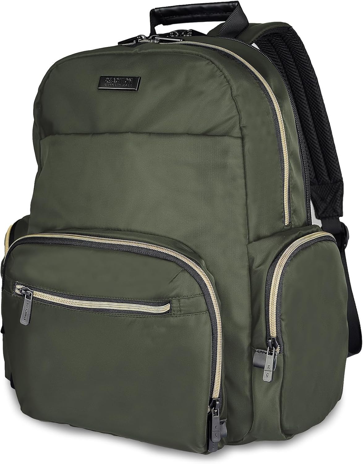 Detalle de Kenneth Cole REACTION Madison Square Lightweight Hardside Chevron Expandable Spinner Luggage Olive 2-Piece (20" Carry On + Sophie Backpack)