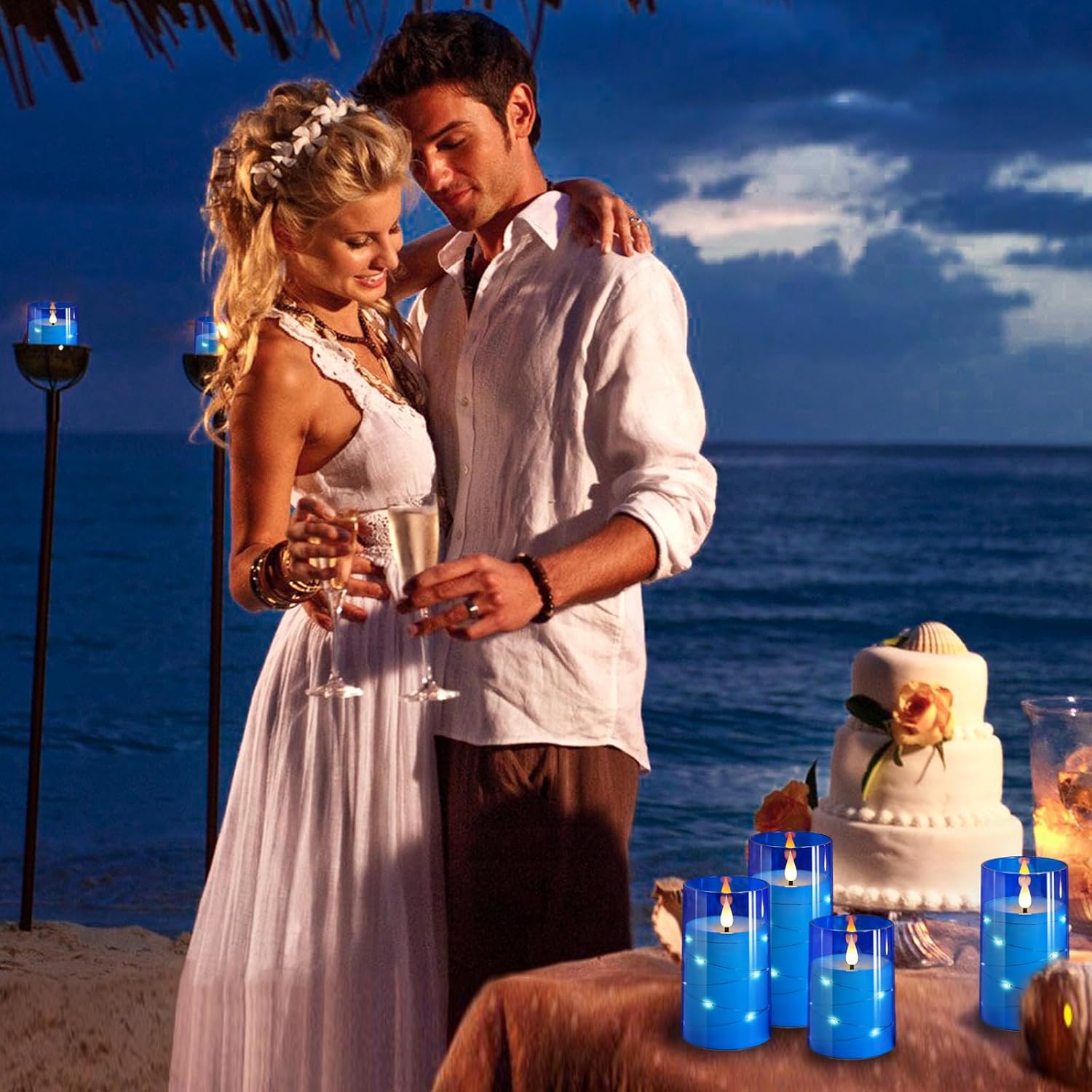Detalle 1 de NURADA WYLZD-003 Flameless LED Pillar Candles, Blue Acrylic, Remote and Timer