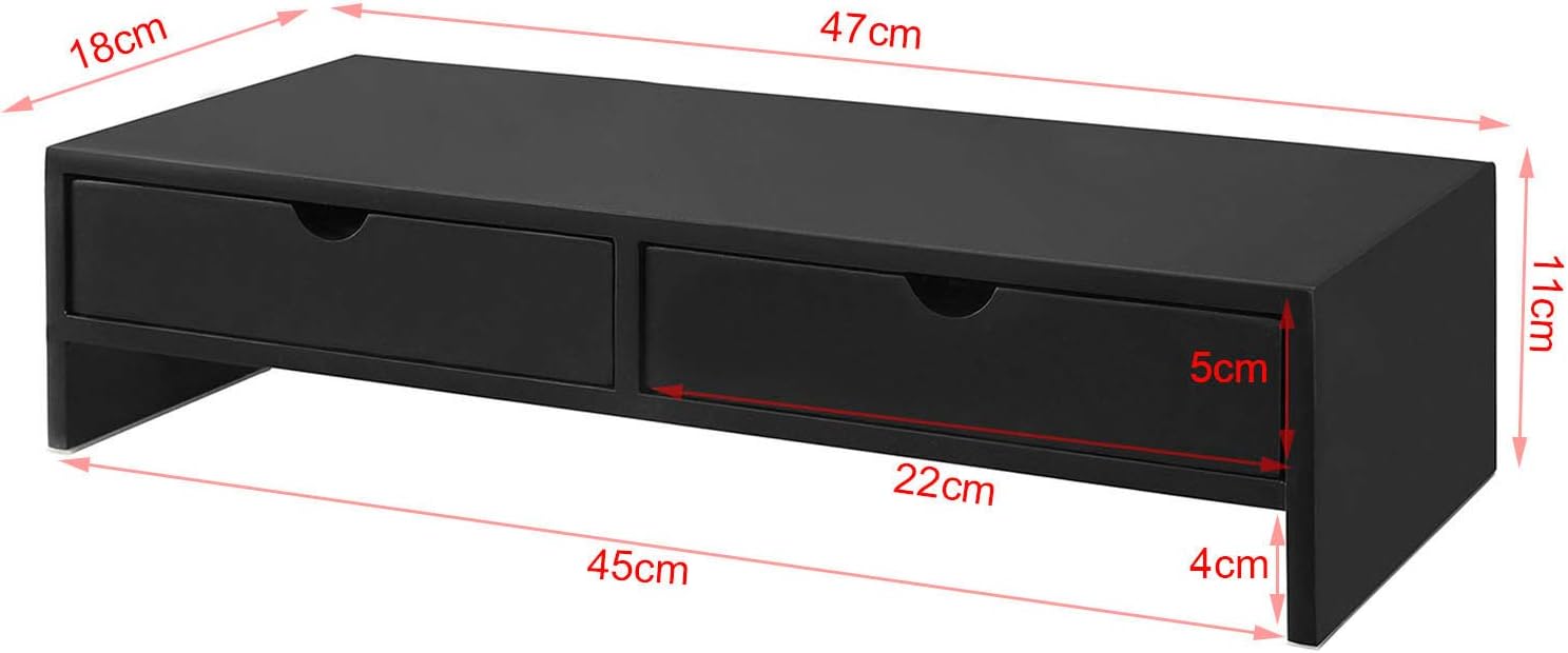 Thumbnail 2 de SoBuy BBF02-SCH Monitor Stand with Drawers for Dual Screens, Black MDF