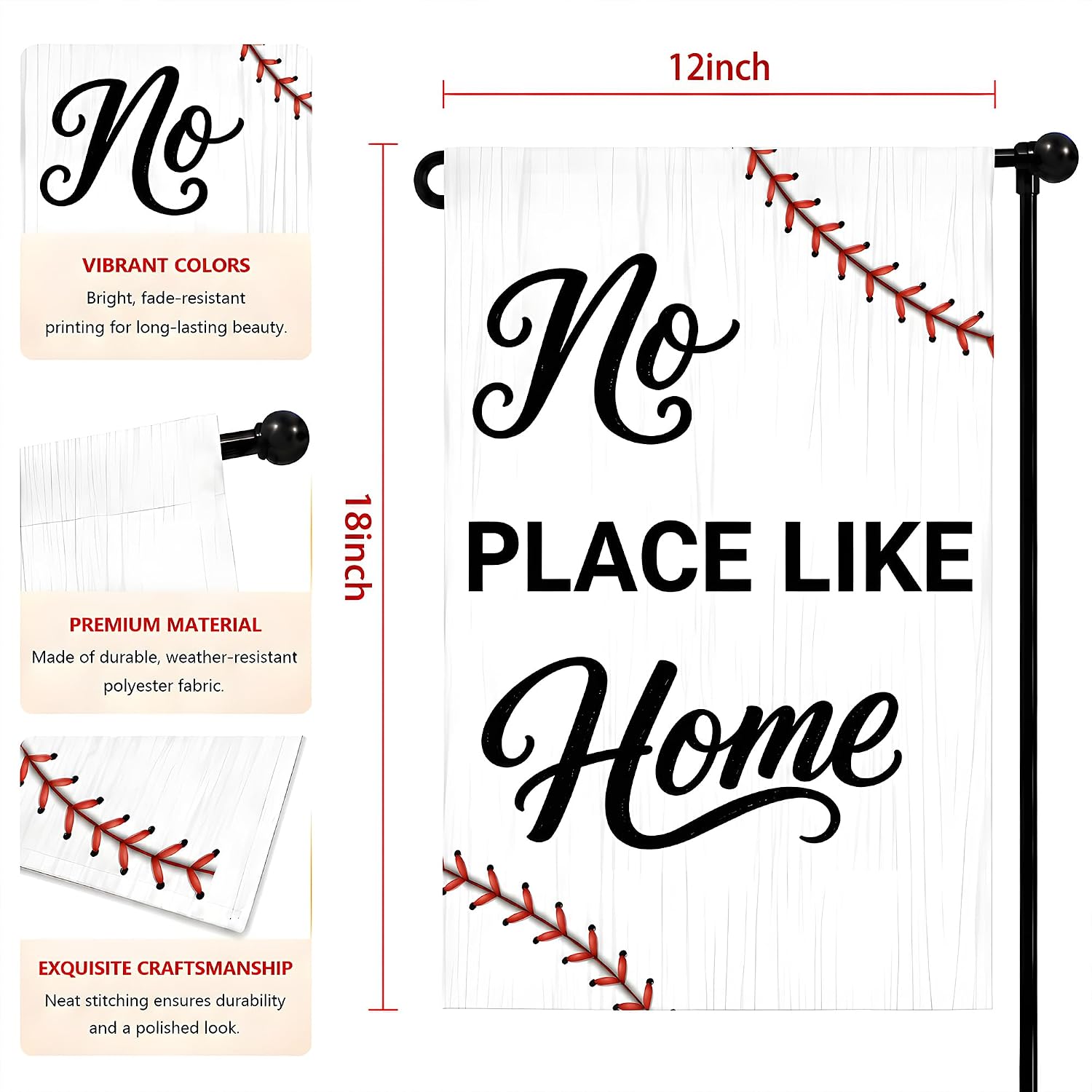 Detalle 2 de OHOME Baseball Garden Flag, 12 x 18-Inch Double-Sided Polyester