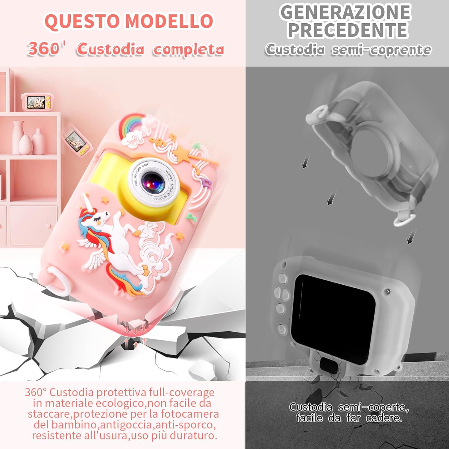 Detalle 2 de ARNSSIEN Macchina Fotografica per Bambini 2,4" con schermo IPS, obiettivo 180° e 14 altoparlanti
