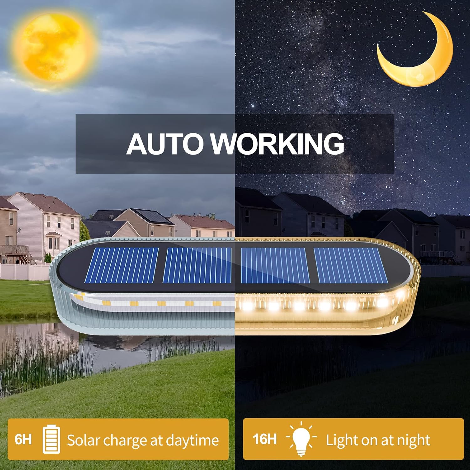 Thumbnail 1 de YiLaie Solar Deck Lights (6-pack) with 30 LEDs and IP68 waterproof step lights for outdoor paths