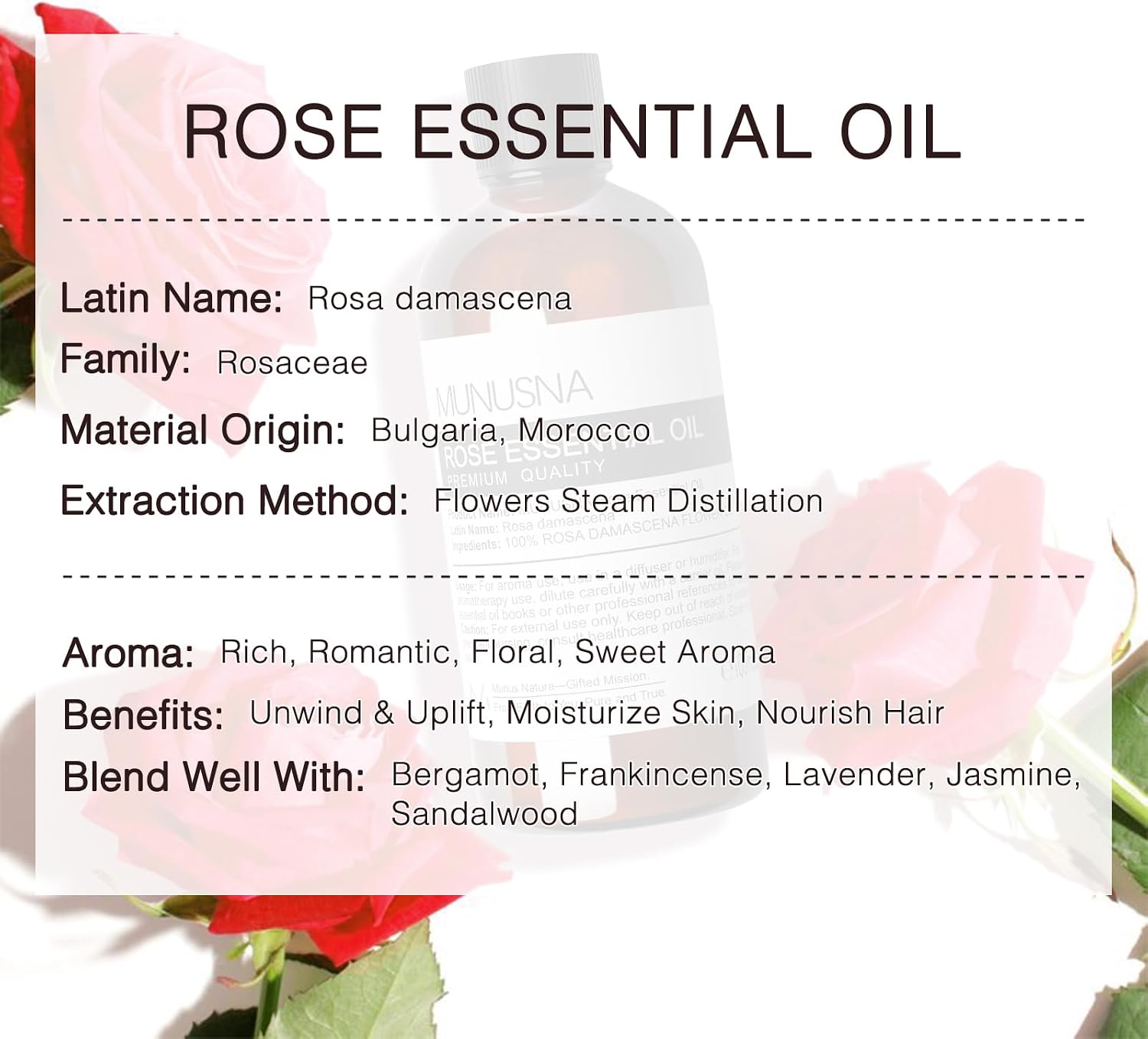 Detalle 2 de MUNUSNA Rose Essential Oil 100ml pure
