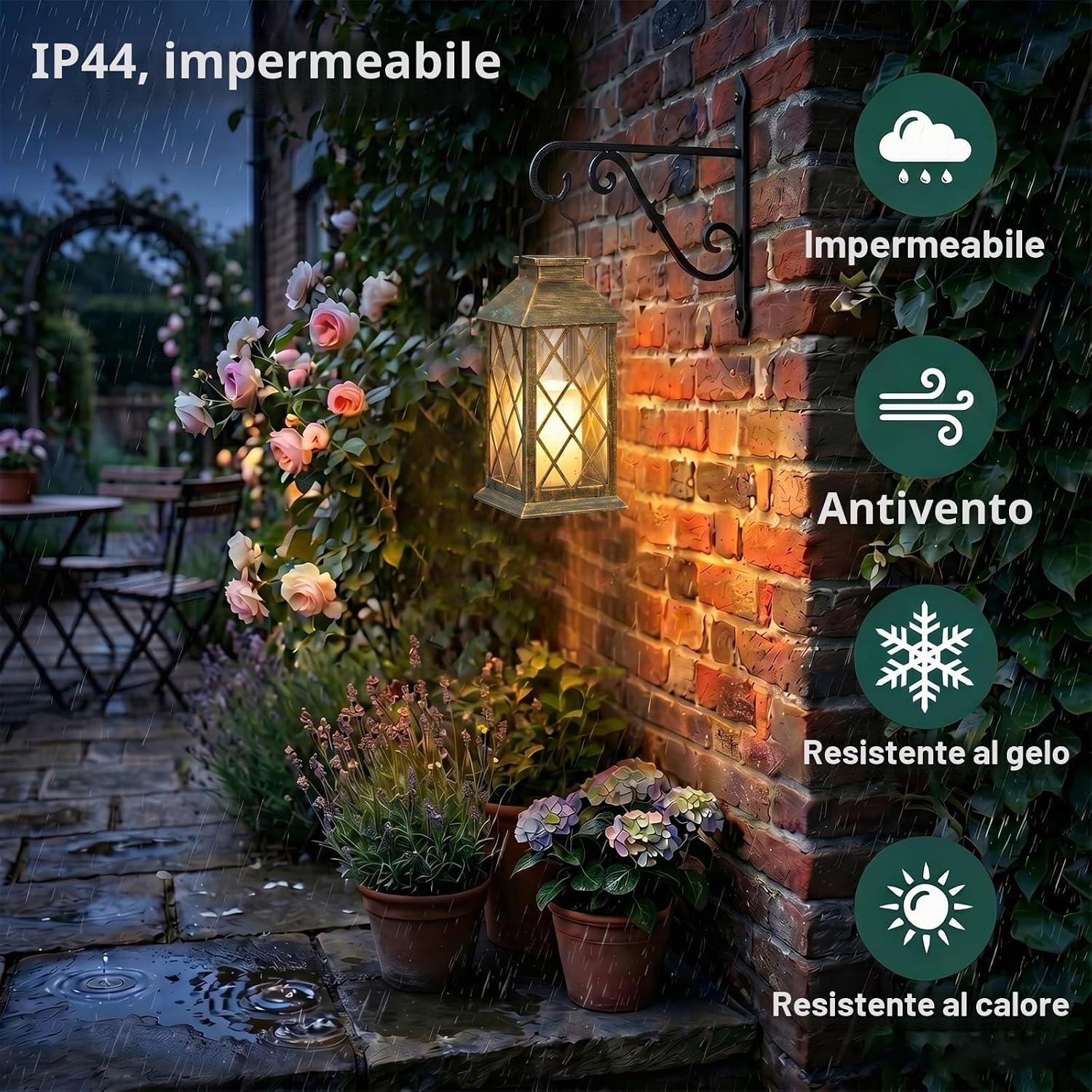 Detalle de Lanterna da Esterno Yowin 2 Pezzi Grande – Lanterne Solari con Vetro Temperato e Candele Tremolanti