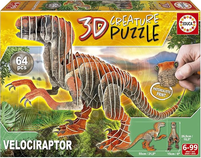 Detalle de Educa Puzzle 3D Velociraptor 🦖 Set de construcción de Dinosaurios