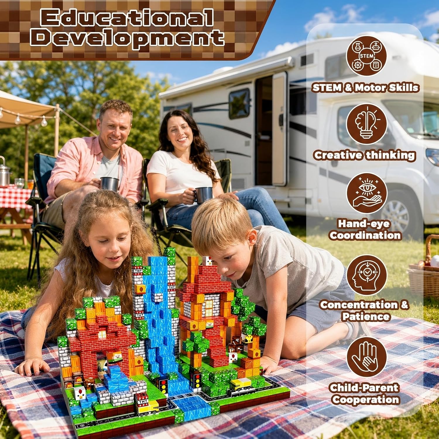 Detalle de Annexfun Magnetic Blocks - 150PCS Magnetic Building Blocks Road Forest Set for STEM Learning