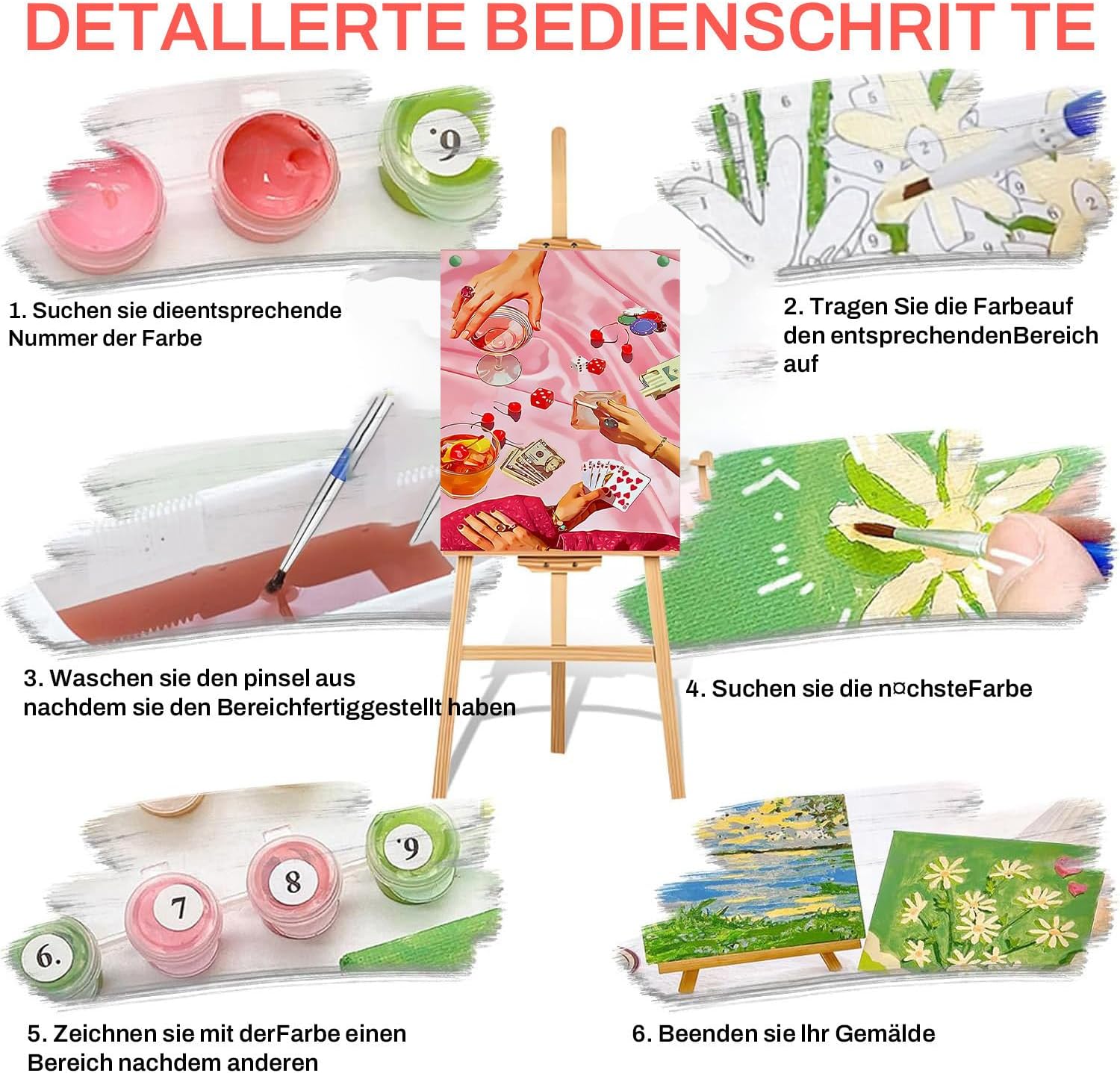 Thumbnail 6 de WEMEON 3er-Set Malen nach Zahlen für Erwachsene (30x40 cm) – DIY Paint-by-Numbers mit Acrylfarben und Pinseln