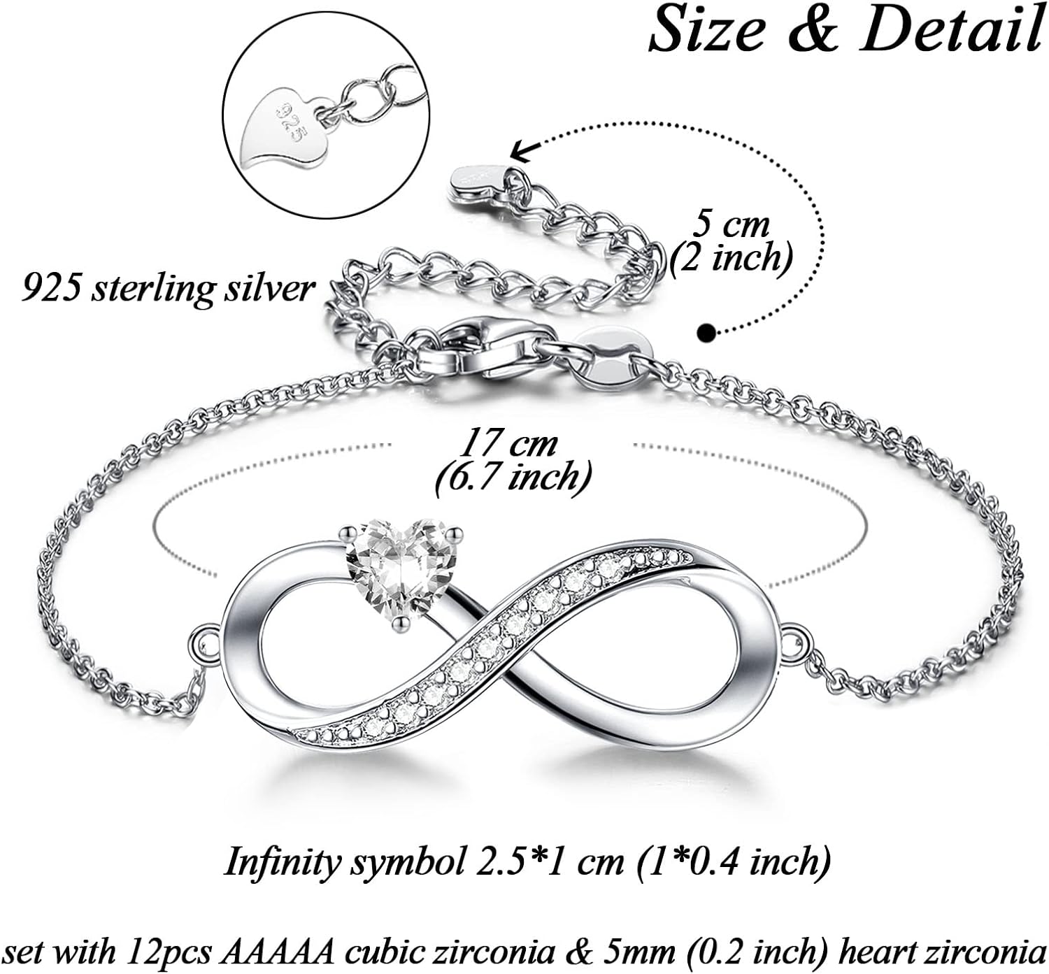 Thumbnail 6 de ADVIOK Infinity Bracelet for Women – 925 Sterling Silver with Heart Cubic Zirconia
