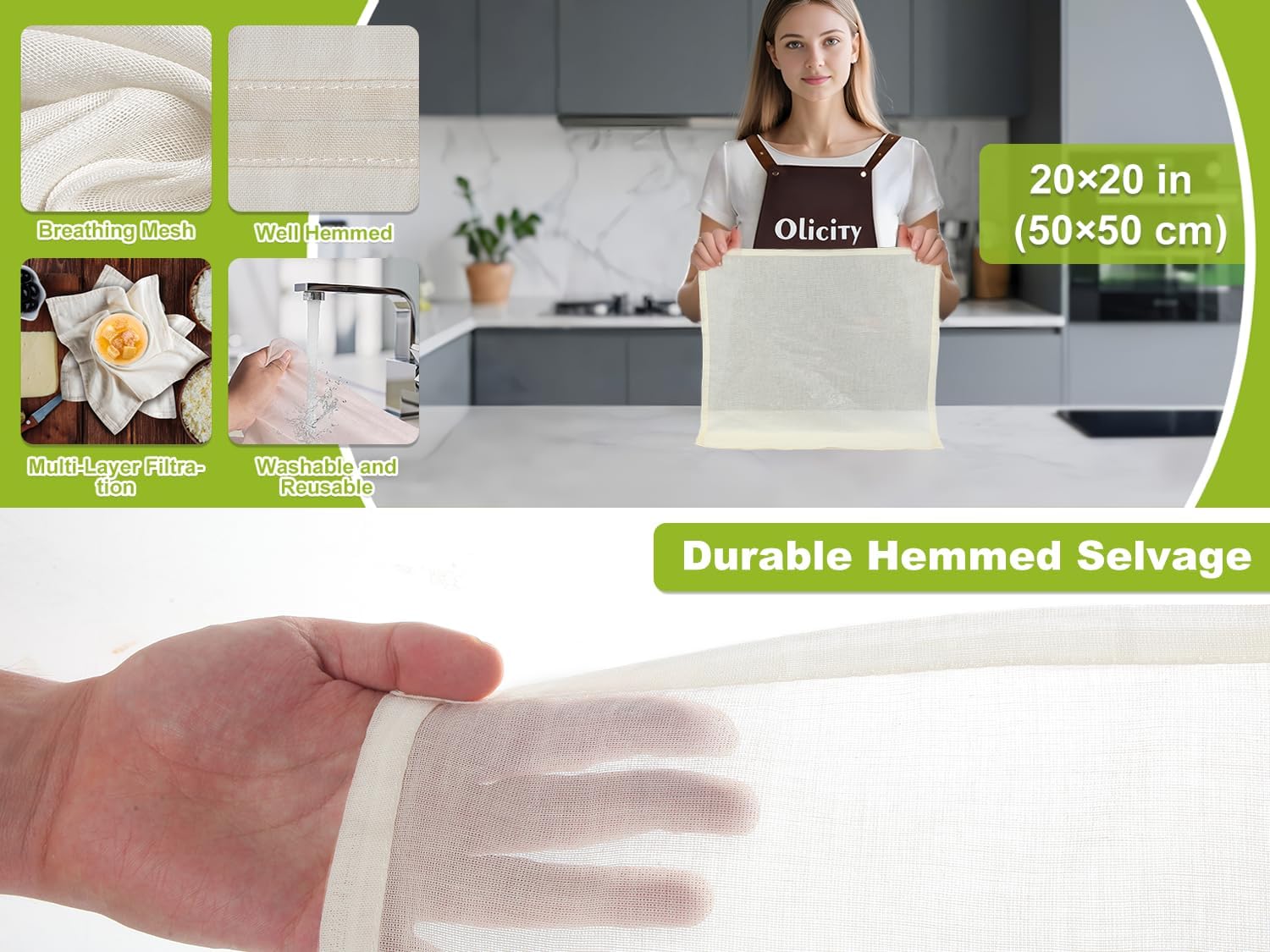 Detalle de Olicity 20-S Cheesecloth, 20-Pack Grade 100 Cotton, 20 x 20 Inch