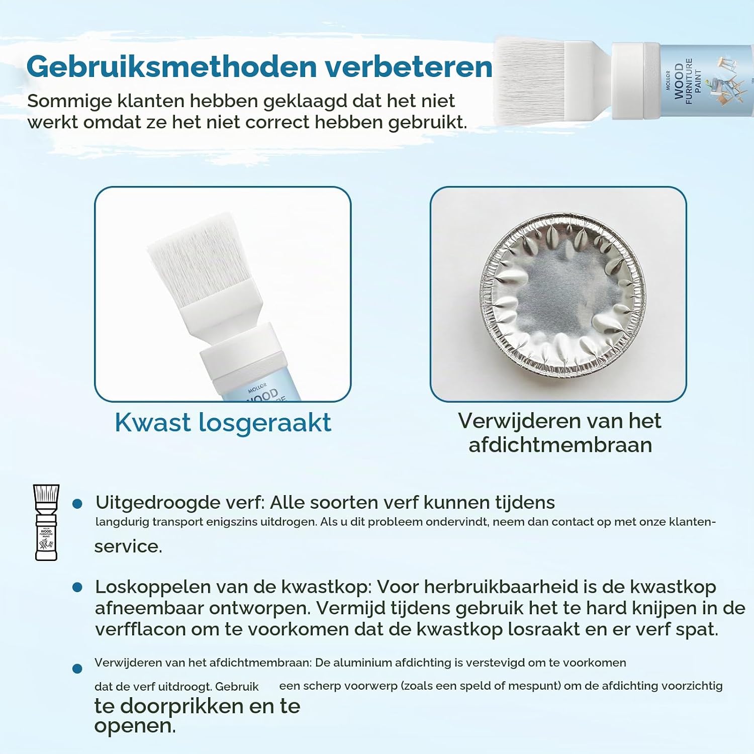 Detalle 2 de Mollor meubelverf voor hout, wit en mat op waterbasis, geurarm