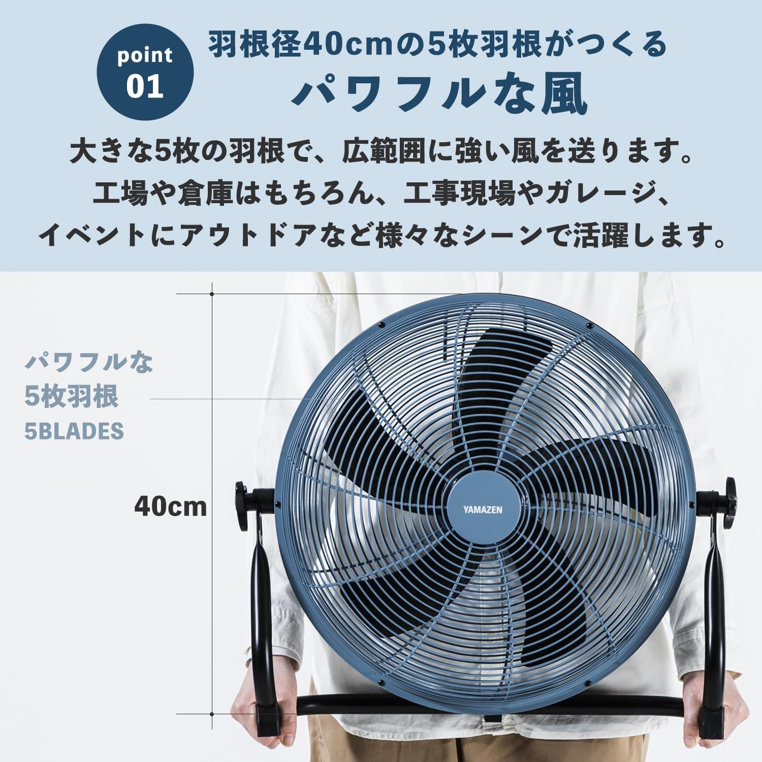 Detalle de 山善 ELEIN YBF-A20 40cm工場扇 USB Type-C・バッテリー対応、35W PD充電器 YPD-35Cセット