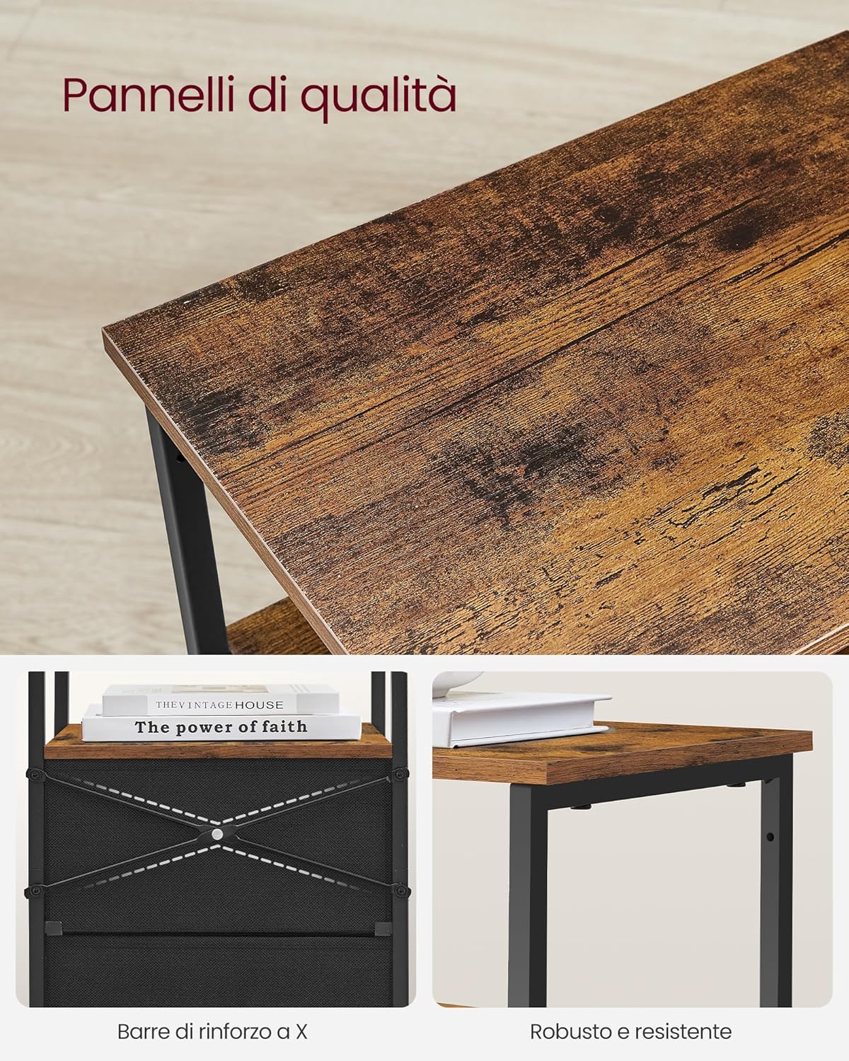 Detalle de VASAGLE Set di 2 Comodini, Tavolino con 2 Cassetti in Tessuto – Marrone Vintage/Nero Opaco, LGS225K01