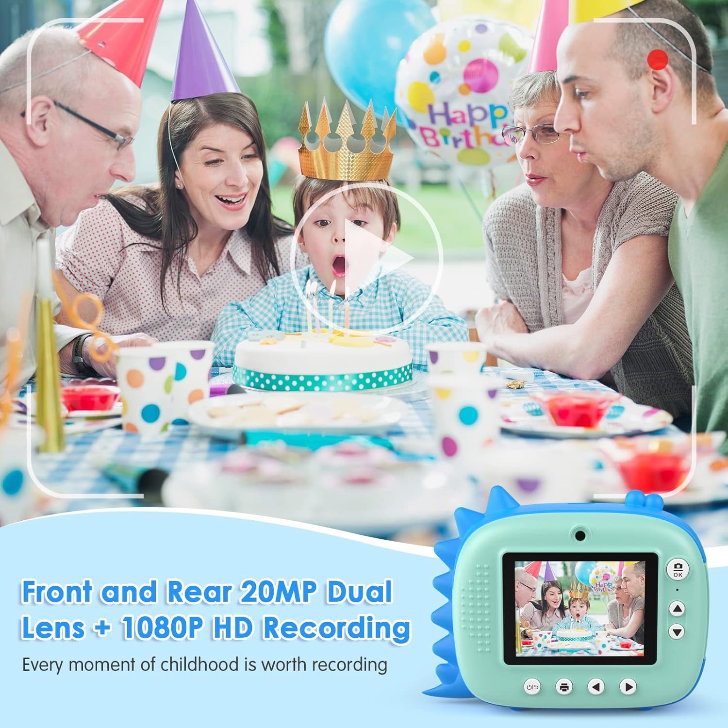 Detalle de HiMont Kids Camera Instant Print (Blue) – no-ink instant printing, 20MP dual-lens & 32G TF card