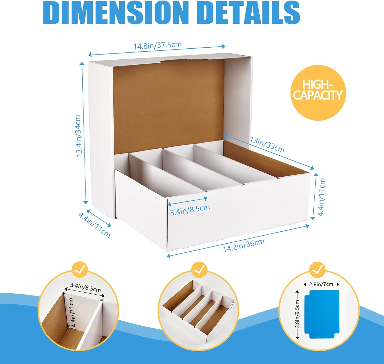 Detalle 2 de Bentoward Cardboard Card Storage Box, 4-Pack Foldable White, 4 Compartments per Box
