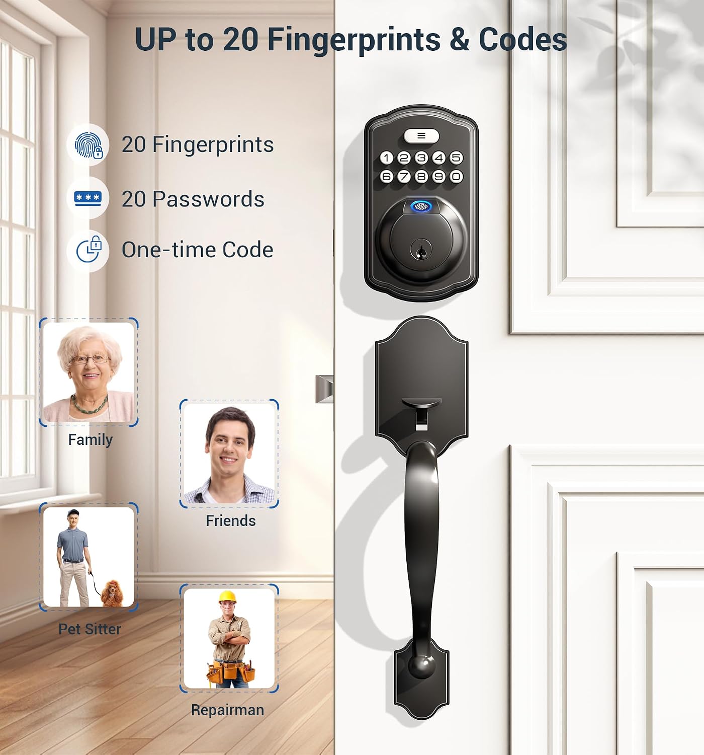 Detalle de Veise Fingerprint Deadbolt Lock, Matte Black
