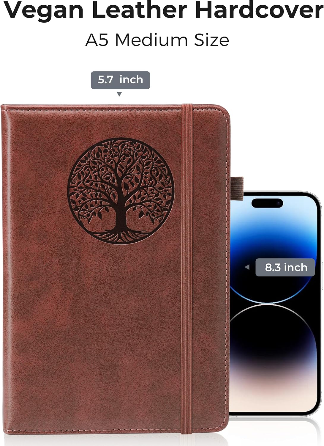 Thumbnail 4 de BIYUNRO A5 Faux Leather Journal, Brown Lined Hardcover, 160 Pages