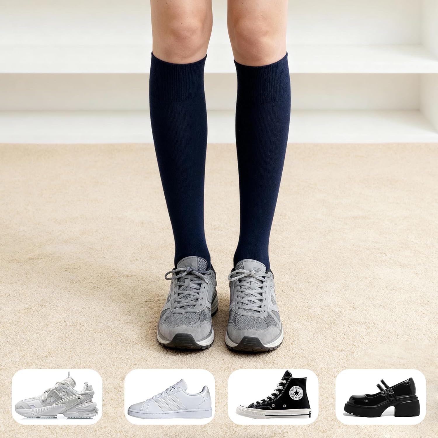 Thumbnail 6 de Chaussettes hautes en coton ZAKASA – 4 paires, Genou Montant sans Couture