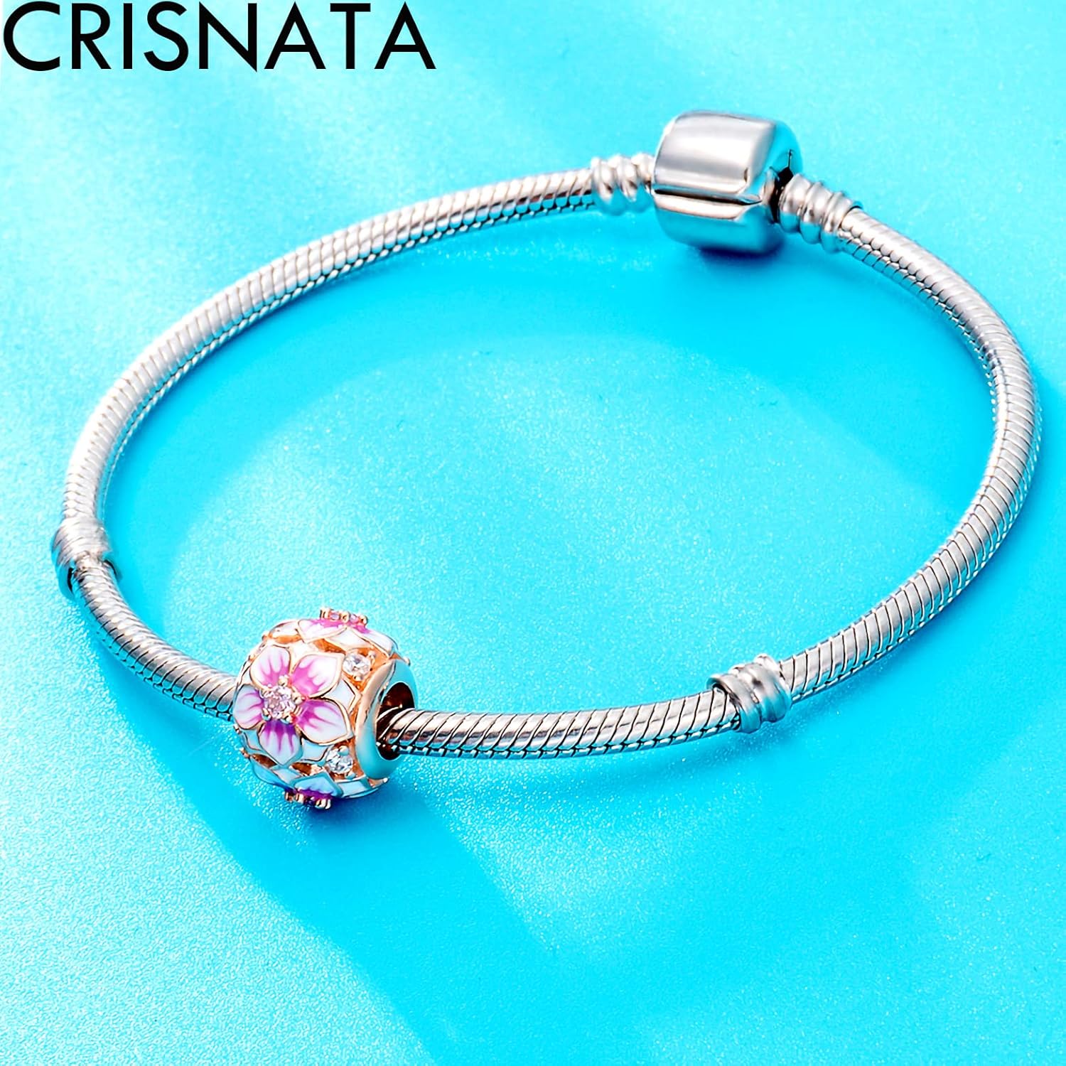 Thumbnail 2 de Magnolia blooming charm for European snake bracelet – 925 sterling silver with rose gold plating and cubic zirconia