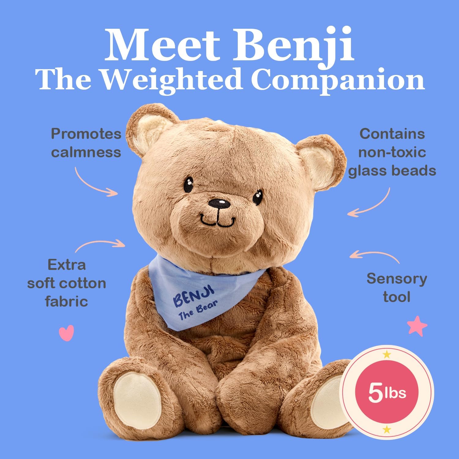 Detalle de Lilly's Love Benji the Bear: 4.5lb Weighted Plush for Calm, Focus and Comfort