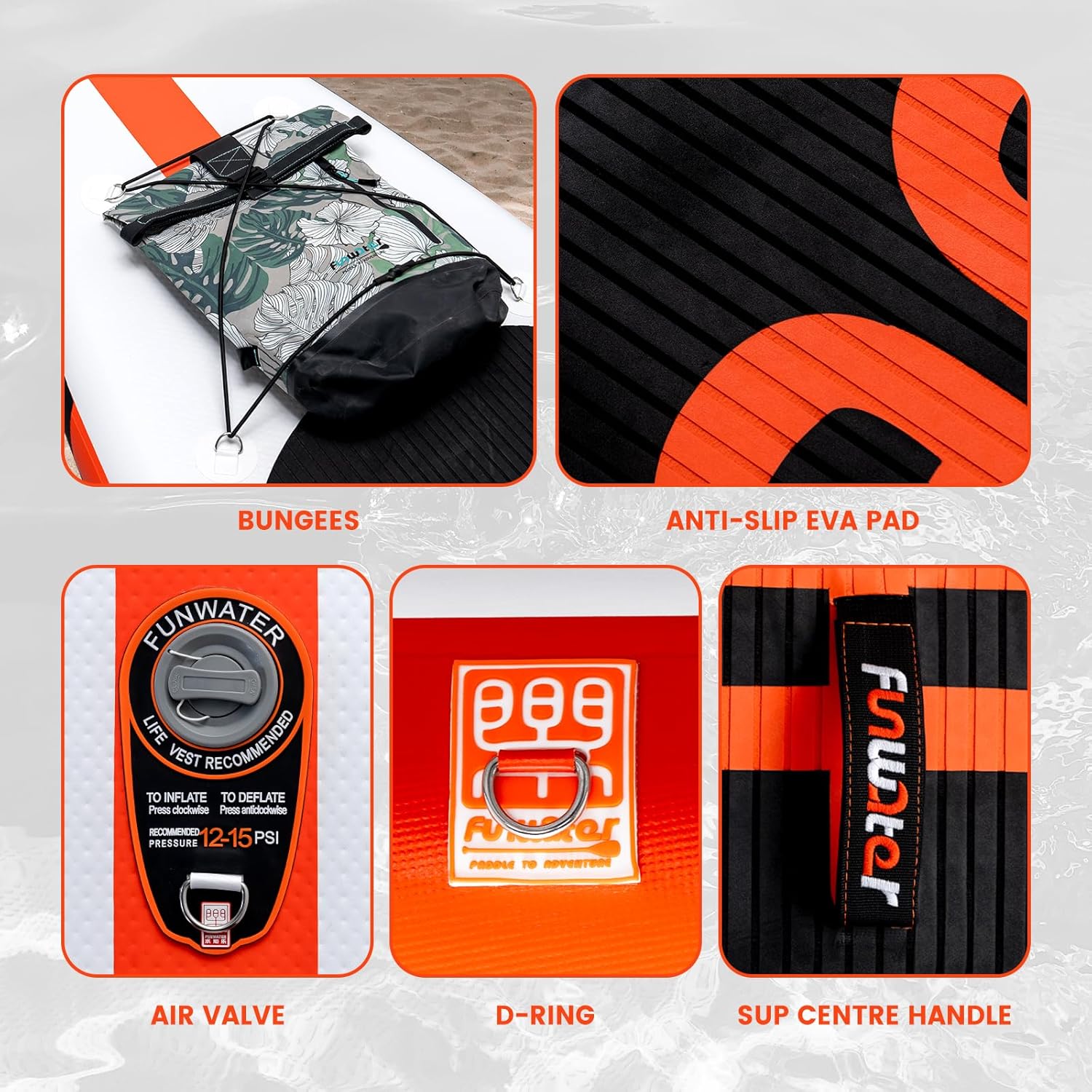 Detalle de FunWater Inflatable Stand Up Paddle Board (11'6", 11', 10'6") with Premium Accessories