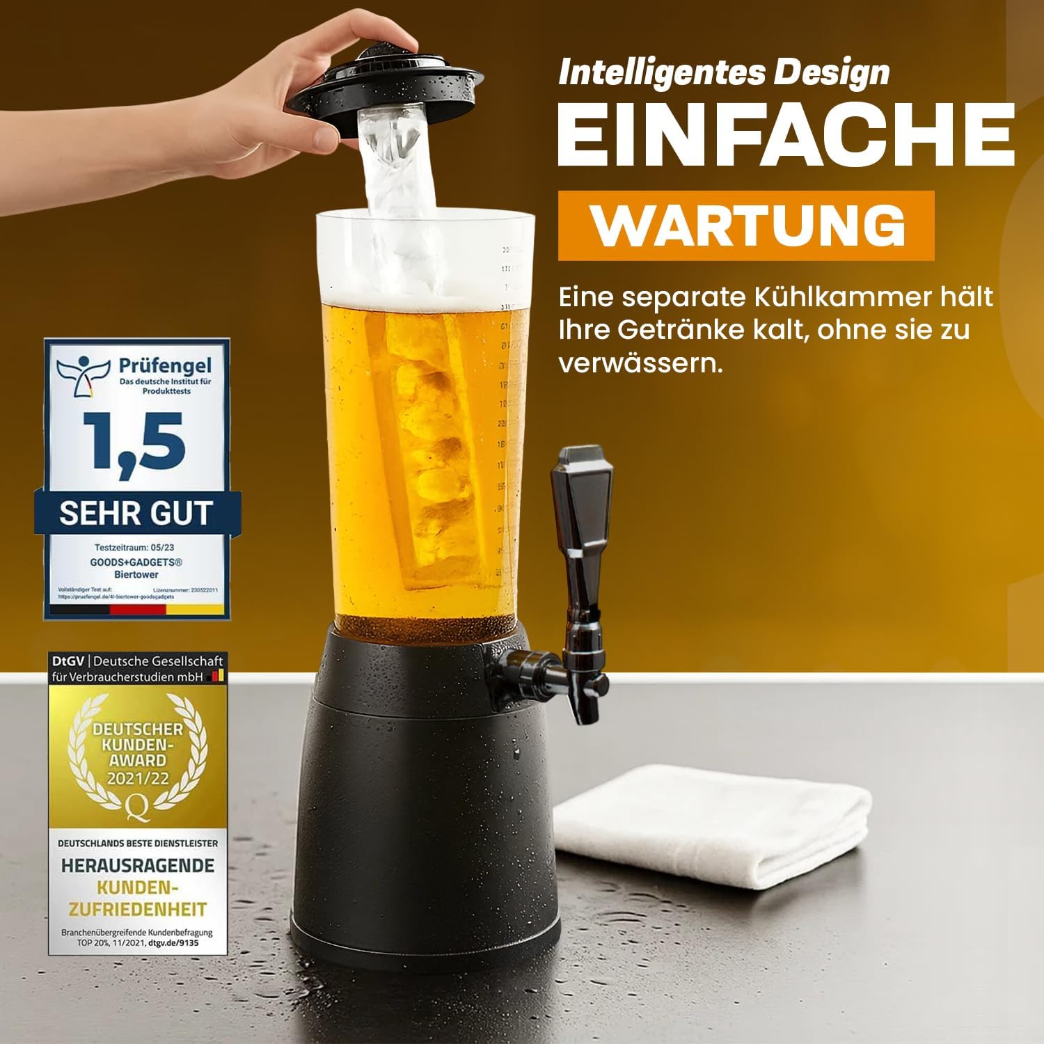 Thumbnail 2 de Biertower 4,0 Liter – Kult Biersäule mit LED-Beleuchtung & Eiskühlung